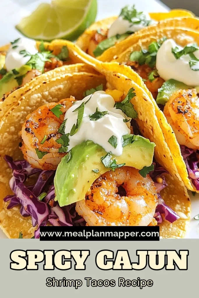 Savor the flavor of Cajun shrimp tacos with this easy shrimp taco recipe that's perfect for any occasion! Made with juicy shrimp seasoned with Cajun seasoning shrimp and served in warm corn tortillas, these tacos are topped with fresh avocado, crunchy red cabbage, and a dollop of sour cream. Impress your guests or enjoy a tasty meal at home. Try this delightful recipe today! #CajunShrimpTacos #EasyShrimpTacoRecipe #CornTortillaTacos #ShrimpTacoToppings