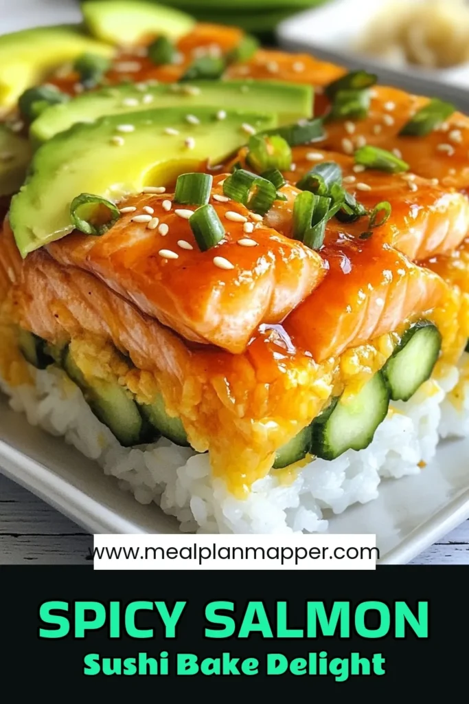 Craving a flavorful twist on sushi? Try this spicy salmon sushi bake! This easy sushi bake recipe combines creamy salmon with a kick of sriracha, all baked to perfection. Perfect for gatherings or a cozy night in, this baked sushi dish is sure to impress. Dive into layers of seasoned sushi rice and spice with easy garnishes. Save this spicy salmon sushi bake for your next meal! #SushiBakeRecipe #SpicySalmonSushiBake #EasySushiBake #BakedSushi