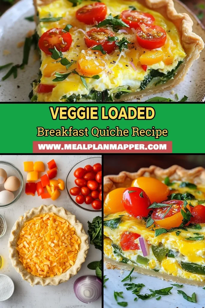 Start your day with this Easy Breakfast Quiche, a delicious veggie quiche recipe that's perfect for brunch or a hearty breakfast. Made with fresh spinach, colorful bell peppers, and a cheesy filling, this savory vegetable quiche is a crowd-pleaser. Enjoy the simplicity of this easy quiche recipe that serves 8. Don't miss out on this spinach and cheese quiche—save it for your meal prep today! #BreakfastQuiche #VeggieRecipe #EasyRecipes #BrunchIdeas