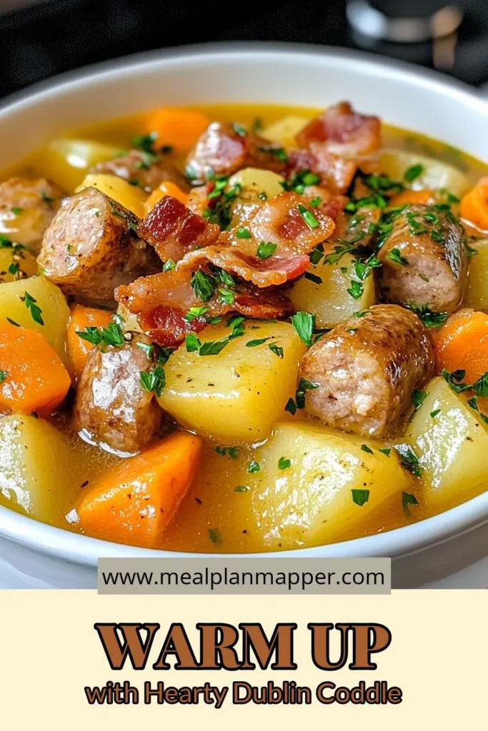 Discover the perfect Dublin Coddle recipe for a hearty Irish stew that combines the warmth of Irish-style sausage dishes with delicious vegetables! This comfort food recipe features layers of potatoes, carrots, and savory bacon, all simmered in rich vegetable broth. Ideal for cozy nights, this dish is simple yet satisfying. Save this delicious recipe and try it today! #DublinCoddle #IrishStew #ComfortFood #VegetableBrothRecipes