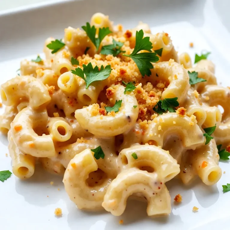 - 8 oz elbow macaroni - 2 cups pepper jack cheese, shredded - 2 cups milk - 2 tablespoons unsalted butter - 2 tablespoons all-purpose flour - 1/2 teaspoon garlic powder - 1/2 teaspoon onion powder - 1/2 teaspoon smoked paprika - Salt and pepper to taste - 1/2 cup breadcrumbs - 2 tablespoons chopped fresh parsley The main ingredients for this dish include elbow macaroni and pepper jack cheese. The macaroni gives the dish its classic shape. The pepper jack cheese adds a spicy kick. You can also mix in sharp cheddar cheese for extra flavor. You need milk to make the sauce creamy. The unsalted butter and flour create a roux. This roux helps thicken your cheese sauce. Adding seasoning like garlic powder and onion powder boosts the overall taste. Smoked paprika adds a nice depth of flavor. For extra texture, consider adding breadcrumbs on top. They create a crunchy crust when baked. A sprinkle of fresh parsley adds color and freshness to your dish. Use these ingredients to make a hearty and flavorful Pepper Jack Mac and Cheese that will impress everyone! {{ingredient_image_2}} 1. Start by bringing a large pot of salted water to a boil. This is key to flavoring the pasta. 2. Once boiling, add 8 ounces of elbow macaroni. Cook it until it's al dente, which means it's firm but not hard. 3. After cooking, drain the pasta using a colander. Set it aside while you prepare the sauce. 1. In the same pot, melt 2 tablespoons of unsalted butter over medium heat. Keep an eye on it to prevent burning. 2. When the butter melts, sprinkle in 2 tablespoons of all-purpose flour. Whisk it for about 2 minutes, letting it bubble and turn light golden. 3. Gradually pour in 2 cups of milk while whisking. This helps to avoid lumps. Cook this for about 5-7 minutes until it thickens. 4. Reduce the heat to low. Add 2 cups of shredded pepper jack cheese and 1/2 cup of sharp cheddar cheese. Stir until all cheese melts smoothly. 5. Season the sauce with 1/2 teaspoon each of garlic powder, onion powder, smoked paprika, salt, and pepper. Mix well to blend the flavors. 1. Gently fold the cooked macaroni into the cheese sauce. Make sure each piece is well coated and covered in the cheesy goodness. 1. For a crispy finish, transfer the mac and cheese to a greased baking dish. 2. Evenly sprinkle 1/2 cup of breadcrumbs over the top. This adds a nice crunch. 3. Bake it in a preheated oven at 350°F for 15-20 minutes. Look for a golden and crispy top before taking it out. For this dish, I love using a blend of cheeses. Pepper jack cheese gives a nice kick. Sharp cheddar adds depth and creaminess. Mixing these cheeses creates a rich flavor. You can also try mozzarella for extra stretch! To enhance the creaminess, consider adding cream or sour cream. A splash of cream makes the sauce velvety. If you want a tangy note, sour cream works great too. To avoid lumps in your cheese sauce, whisk constantly as you add milk. This helps keep the sauce smooth. If lumps do form, use an immersion blender to fix them. Cooking the pasta to the right texture is key. You want it al dente, meaning firm but not hard. This keeps the pasta from getting mushy when mixed with the sauce. For presentation, serve the mac and cheese in colorful bowls. You can also use a baking dish for a rustic look. Add a sprinkle of parsley on top for a fresh touch. Pair this dish with a light salad or steamed veggies. The crunch of a salad balances the creaminess. You can also serve it with grilled chicken for a heartier meal. Pro Tips Use Fresh Ingredients: Freshly shredded cheese melts better and offers a creamier texture compared to pre-packaged shredded cheese, which often contains anti-caking agents. Adjust the Spice Level: If you prefer a milder dish, use less pepper jack cheese or mix in some mozzarella cheese to balance the heat. Experiment with Add-Ins: Consider adding cooked bacon, jalapeños, or sautéed vegetables for extra flavor and texture. Rest Before Serving: Allow the mac and cheese to sit for a few minutes after baking to help it set, making it easier to serve and enjoy. {{image_4}} You can spice up your Pepper Jack Mac and Cheese easily. Try adding jalapeños for heat. Slice them thin or dice them small. Mix them in with the pasta for a kick. You can also add hot sauce to the cheese sauce for more zing. Just a few drops can change the whole dish! If you want freshness, diced tomatoes are great too. They add color and a juicy bite. For a fun twist, try different toppings. Crushed crackers or potato chips add crunch. Sprinkle them on top before baking for a crispy layer. If you like meat, add bacon or sausage. Cook them first, then mix them in or sprinkle on top. Both options give your mac and cheese a hearty flavor. If you need gluten-free options, use gluten-free pasta. Many brands make great substitutes. Just cook them as you would regular pasta. For a vegan version, try plant-based cheese. Many brands now offer good-tasting vegan cheese. Make sure to check the package for melting quality. These adjustments let everyone enjoy this tasty dish! To store leftovers, let the mac and cheese cool down. Place it in an airtight container. This keeps it fresh and tasty. In the fridge, expect it to last about 3 to 5 days. Always check for any signs of spoilage before eating. For freezing, portion the mac and cheese into freezer-safe containers. Leave some space at the top, as it may expand. You can freeze it for up to 2 months. When ready to eat, thaw it in the fridge overnight. To reheat and keep the flavor, add a splash of milk. This helps revive the creaminess that may fade when freezing. You can reheat in the oven or microwave. For the oven, set it to 350°F (175°C). Bake for 15-20 minutes. Cover it with foil to keep it moist. In the microwave, heat in short bursts. Stir often, and add a bit of milk to keep it creamy. Always check the temperature before serving. Yes, you can use other cheeses. Try using Monterey Jack, Gouda, or even Fontina. Each cheese brings a unique flavor. For a twist, combine cheeses like mozzarella for creaminess. Mixing different cheeses can enhance the dish's richness and depth. Be sure to choose cheeses that melt well for the best results. To add more heat, try adding diced jalapeños or a few dashes of hot sauce. You can also sprinkle in some crushed red pepper flakes. These options boost the spice without overpowering the flavor. Adding chopped green chilies is another great choice. Each method allows you to control the heat level to your liking. This dish pairs well with many sides. A fresh green salad balances the creaminess nicely. Roasted vegetables or garlic bread also complement the mac and cheese. For protein, grilled chicken or shrimp adds a satisfying touch. You can even serve it with a light soup for a complete meal. This blog post covered how to make delicious pepper jack mac and cheese. We started with the main ingredients, then moved to step-by-step instructions. I shared tips for cooking, flavoring, and storing your dish. You can also explore fun variations and baking options. With this recipe, you can enjoy a creamy, cheesy meal that warms the heart. Get creative with flavors and toppings. Enjoy making this dish and sharing it with friends or family. Happy cooking!