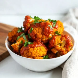 You need these main ingredients to make vegan buffalo cauliflower bites: - 1 large head of cauliflower, cut into bite-sized florets - 1 cup all-purpose flour (or gluten-free flour for a GF option) - 1 cup almond milk (or any plant-based milk of your choice) - 1 teaspoon garlic powder - 1 teaspoon onion powder - 1 teaspoon smoked paprika - Salt and pepper to taste - 1 cup hot sauce (such as Frank&rsquo;s RedHot or a vegan-friendly alternative) - 2 tablespoons melted coconut oil (or vegan butter for richer flavor) You can add some fun toppings or variations to your buffalo cauliflower bites: - Fresh parsley, chopped, for garnish - Vegan ranch dressing for dipping - Crunchy celery sticks to serve with If you need to make swaps, here are some easy substitutions: - Use gluten-free flour if you're avoiding gluten. - Swap almond milk for soy milk or oat milk if preferred. - You can replace coconut oil with avocado oil for a different flavor. - For a spicier kick, add cayenne pepper to the batter or sauce. These options let you customize your bites while keeping them delicious and vegan! {{ingredient_image_2}} First, set your oven to 450&deg;F (232&deg;C). This high heat helps make the bites crispy. Line a baking sheet with parchment paper. This step keeps your bites from sticking. In a large bowl, add 1 cup of all-purpose flour, 1 teaspoon garlic powder, 1 teaspoon onion powder, and 1 teaspoon smoked paprika. Sprinkle in some salt and pepper. Stir these dry ingredients until they blend well. Now, slowly pour in 1 cup of almond milk while whisking. Keep whisking until the mix looks smooth and lump-free. You want a batter that feels like pancake batter. If it&rsquo;s too thick, add more almond milk. If it&rsquo;s too thin, add a little more flour. Take your large head of cauliflower and cut it into bite-sized florets. Dip each floret into the batter, making sure it gets fully coated. Place the coated florets on the lined baking sheet. Bake them for 20-25 minutes. Be sure to flip them halfway through for even cooking. Look for a golden brown color and a crispy outside. While the cauliflower bakes, mix 1 cup of hot sauce with 2 tablespoons of melted coconut oil in a bowl. Stir until you see a smooth sauce. Once the cauliflower is baked and crispy, take it out and dip each piece into this buffalo sauce. Ensure they are well-coated. Put the coated cauliflower back on the baking sheet and return it to the oven for another 10 minutes. This final bake helps the sauce stick and boosts the flavor. After this, let them cool for about 5 minutes before serving. Enjoy your tasty vegan buffalo cauliflower bites! To get that crispy feel, use a few key steps. First, coat each cauliflower floret well in the batter. Make sure it&rsquo;s thick enough to cling but not too thick. Use all-purpose flour or gluten-free flour, depending on your needs. Next, bake at a high temperature, 450&deg;F (232&deg;C). This high heat helps form a golden crust. Flip the florets halfway through baking for even crispiness. For extra crunch, bake them again after coating with sauce. Serve the buffalo cauliflower bites in a colorful bowl to catch the eye. Garnish with fresh parsley for a pop of color. Pair them with crunchy celery sticks for a refreshing bite. A side of vegan ranch dressing works great for dipping. You can also serve them as a snack during game day or at a party. They are perfect for gatherings and will impress all your guests. Avoid undercooking the cauliflower. If they are soft, they won't get crispy. Make sure to flip them at the right time. If you skip this step, one side may burn while the other stays soft. Also, do not rush the sauce coating. Let the bites cool slightly first. This allows the sauce to stick better and enhances the flavor. Finally, don&rsquo;t forget to set your oven to the right temperature. A lower heat won&rsquo;t give you that crispy finish you want. Pro Tips Choose the Right Cauliflower: Select a cauliflower head that is firm and free from blemishes for the best texture and flavor. Adjust the Spice Level: Feel free to mix in some cayenne pepper or chili powder to the batter if you prefer an extra kick! Use Parchment Paper: Lining your baking sheet with parchment paper not only prevents sticking but also makes cleanup a breeze. Experiment with Sauces: Try different sauces like teriyaki or barbecue for a unique twist on flavor, and switch up the toppings accordingly. {{image_4}} You can easily make these vegan buffalo cauliflower bites gluten-free. Simply swap the all-purpose flour with a gluten-free flour blend. Many brands offer great options, which work well for this recipe. Make sure to check that your hot sauce is also gluten-free. This way, you can enjoy crispy bites without any gluten! You can change the flavor of your cauliflower bites to fit your taste. If you love spice, add more hot sauce or a pinch of cayenne pepper to the batter. For a smoky flavor, try adding a bit more smoked paprika. You can also explore other seasonings, like chili powder or cumin, for a unique twist. While buffalo sauce is a classic choice, you can switch things up with different dips. A creamy vegan ranch or a tangy barbecue sauce pairs well with these bites. You can also try a zesty avocado dip or a sweet chili sauce for a fun change. Experiment with these sauces to find your favorite combination! To store your leftover vegan buffalo cauliflower bites, let them cool completely. Place them in an airtight container. You can keep them in the fridge for up to 3 days. Make sure to separate layers with parchment paper to prevent sticking. This helps keep them crispy for the next meal. When you want to enjoy your leftovers, preheat your oven to 375&deg;F (190&deg;C). Spread the cauliflower bites on a baking sheet in a single layer. Bake for about 10-15 minutes, or until they are hot and crispy again. Avoid using the microwave, as it can make them soggy. If you want to freeze these bites, it&rsquo;s best to freeze them uncoated. After baking, let them cool completely. Place them in a single layer on a baking sheet and freeze for about 1-2 hours. Once frozen, transfer them to a freezer bag. They can last up to 3 months in the freezer. When you're ready to cook them, bake them straight from the freezer, adding a few extra minutes to the baking time. Yes, you can prepare the batter and florets ahead of time. Store the batter in the fridge for up to 24 hours. Keep the cauliflower florets in an airtight container. When you are ready, dip the florets in the batter, bake, and coat them in buffalo sauce. These bites are low in calories and high in flavor. A serving typically has about 150 calories, 5 grams of protein, and 7 grams of carbs. They are also packed with vitamins and fiber. For exact values, check the specific brands of ingredients you use. The heat level depends on the hot sauce you choose. Frank&rsquo;s RedHot provides a medium heat, while other sauces may vary. You can adjust the spice by using less hot sauce or adding sweeteners like maple syrup to balance the heat. Absolutely! You can use broccoli, Brussels sprouts, or even zucchini. Just cut them into similar-sized pieces to ensure even cooking. Each vegetable will give a unique flavor and texture to your bites. You&rsquo;ve learned all the key steps and tips to make delicious vegan buffalo cauliflower bites. From choosing the best ingredients to perfecting the baking process, this dish is both fun and easy. Remember to explore variations for different flavors and textures. Don&rsquo;t forget storage tips to keep your bites fresh for later. Enjoy experimenting with new recipes and sharing them with friends. These bites are not just a treat; they're also healthy and versatile. Start your cooking adventure today!