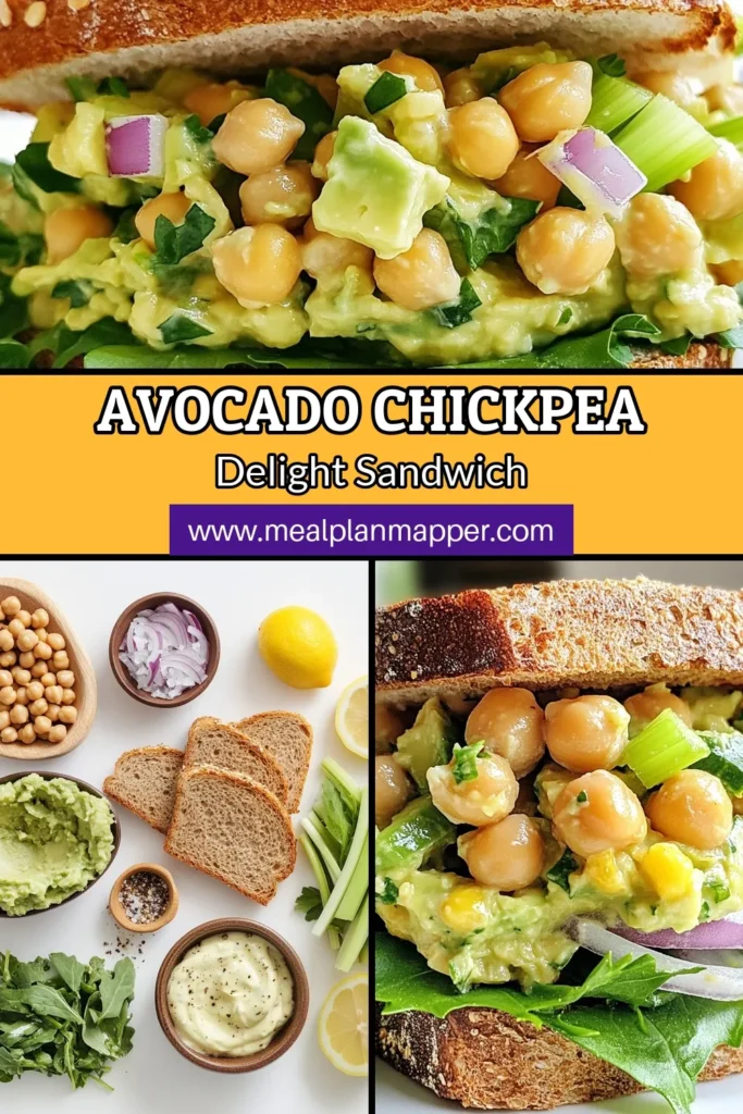 Looking for a delicious and nutritious meal? Try this Avocado Chickpea Salad Sandwich! This healthy vegan sandwich is packed with protein, making it a perfect choice for quick lunch recipes. Made with mashed avocado, chickpeas, and crunchy veggies, it’s an easy avocado recipe that’s both satisfying and flavorful. Whip it up in just 10 minutes! Save this recipe for your next lunch! #HealthyEating #VeganRecipes #QuickLunch #AvocadoRecipes