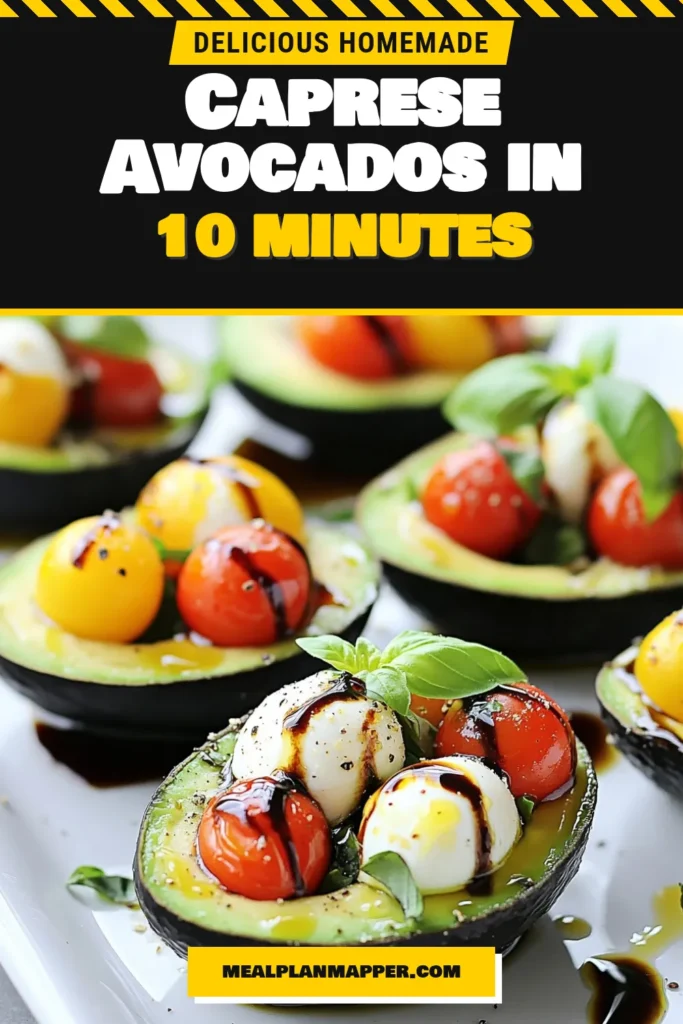 Discover the delightful Caprese stuffed avocados recipe that perfectly combines creamy avocado with fresh mozzarella and juicy cherry tomatoes. This healthy avocado salad is an easy Caprese salad alternative that’s sure to impress at gatherings. Perfect for stuffed avocado appetizers, these vibrant bites are bursting with flavor! Try this recipe today and elevate your appetizer game. Save for your next meal idea! #CapreseStuffedAvocados #HealthyAvocadoSalad #StuffedAvocadoAppetizers #EasyRecipes