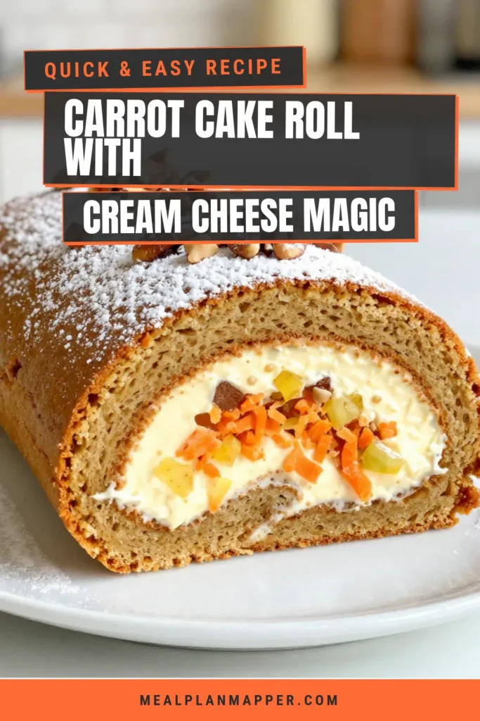 Discover the perfect spiced carrot cake roll that’s sure to impress! This easy carrot cake roll features a delightful cream cheese filling recipe, making it an irresistible carrot cake dessert idea. With simple ingredients, you can create a stunning rolled cake that everyone will love. Perfect for any occasion, save this recipe for a delicious treat! Try it today and enjoy a slice of happiness. #CarrotCake #DessertIdeas #Baking #EasyRecipes