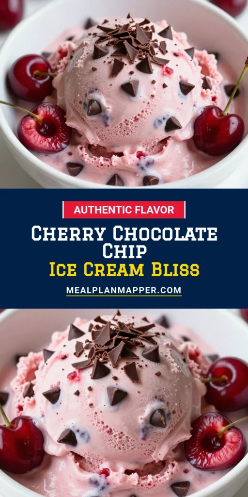 Indulge in the delightful flavors of cherry chocolate chip ice cream with this homemade cherry ice cream recipe. Made with fresh cherries and semi-sweet chocolate chips, this no-churn cherry chocolate ice cream is a perfect treat for any occasion. Discover the joy of fresh cherry dessert recipes and get inspired with chocolate chip dessert ideas. Save this recipe now for a refreshing dessert experience! #CherryChocolateChipIceCream #HomemadeIceCream #DessertRecipes #NoChurnIceCream