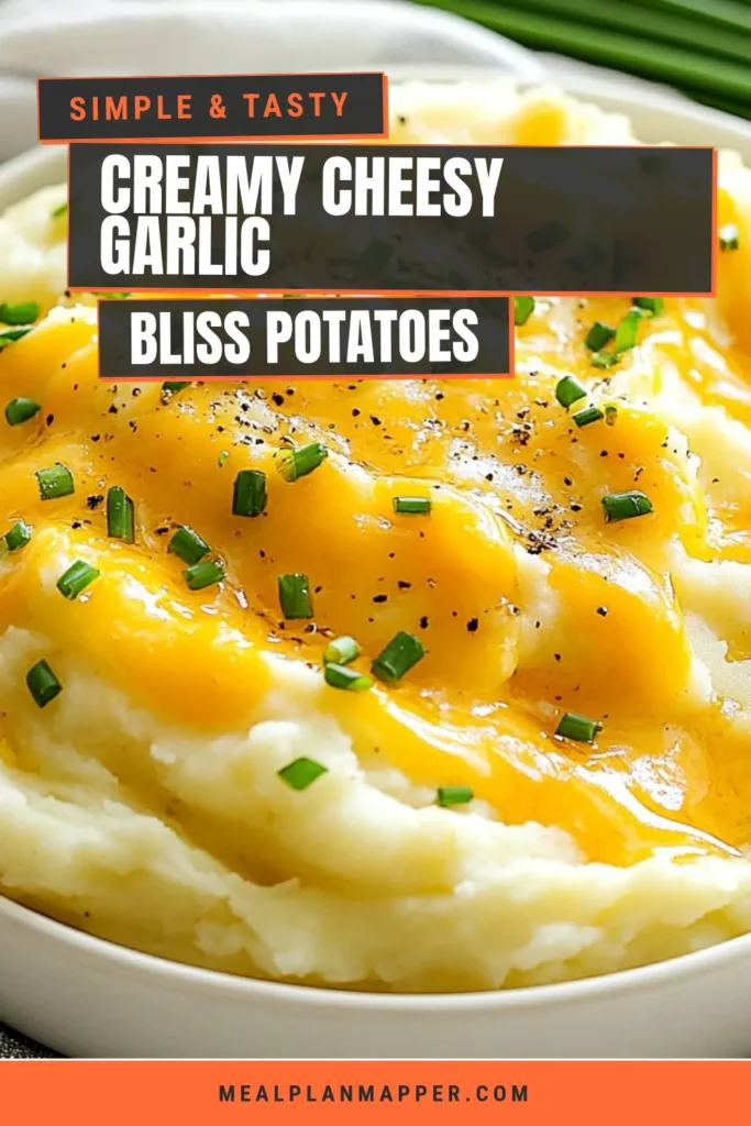 Indulge in creamy cheesy garlic mashed potatoes with this delectable recipe. Featuring Yukon Gold mashed potatoes, rich garlic butter, and sharp cheddar cheese, this creamy potato recipe will elevate your meal. Perfect for family gatherings or cozy dinners, these garlic butter mashed potatoes are a must-try! Click to uncover the ultimate comfort food. Save it for later! #CheesyGarlicMashedPotatoes #YukonGoldMashedPotatoes #GarlicButterMashedPotatoes #CreamyPotatoRecipe
