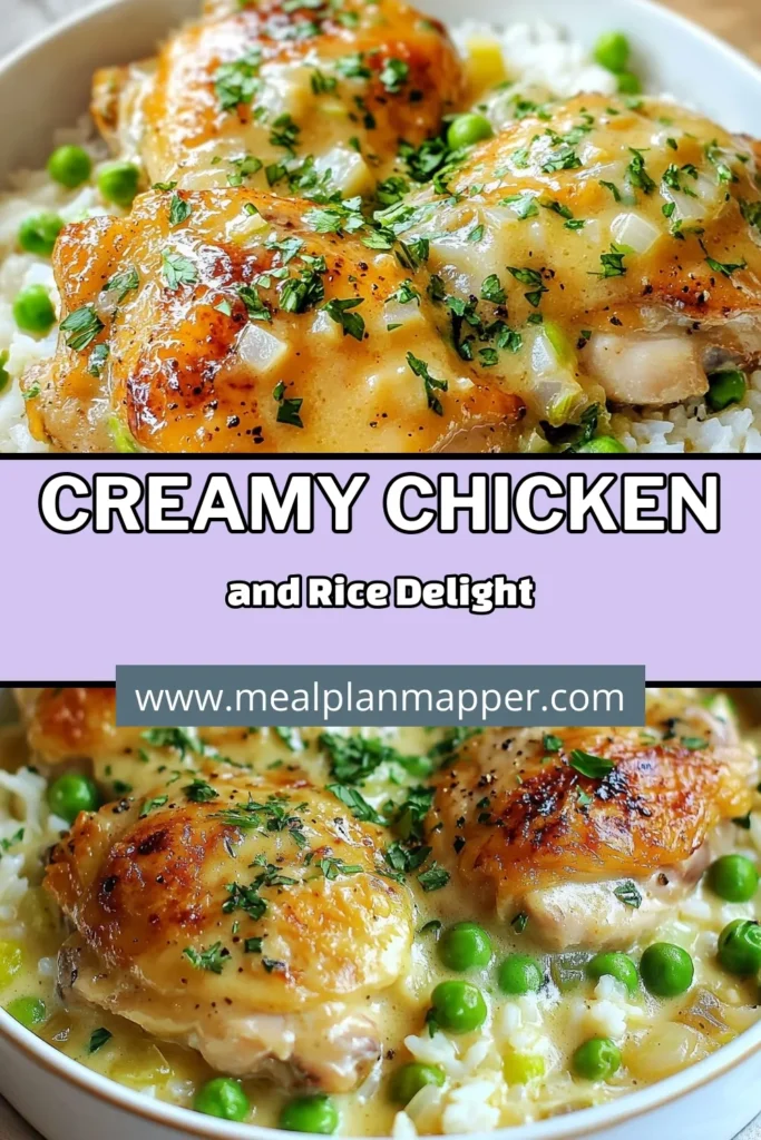 Discover the ultimate comfort food with this creamy chicken and rice recipe! Enjoy tender smothered chicken thighs in a rich, creamy sauce paired with fluffy rice in just one pot. This easy chicken dinner recipe is perfect for busy weeknights and families. Ready in just 40 minutes, it’s a must-try! Save this delicious recipe for later and impress your loved ones tonight! #CreamyChickenAndRice #OnePotDinner #ComfortFood #EasyRecipes