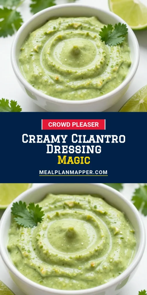 Elevate your salads with this creamy avocado cilantro dressing! This delicious cilantro dressing recipe combines ripe avocado, fresh cilantro, and Greek yogurt for a healthy salad dressing that’s perfect for any meal. Whether you're looking for a vegan avocado dressing or simply want to enhance your dishes, this easy recipe is a must-try. Save this recipe for a creamy burst of flavor! #HealthyRecipes #AvocadoDressing #CilantroDressing #SaladDressing