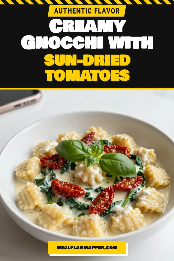 Indulge in this easy and delicious Creamy Sun-Dried Tomato Gnocchi recipe! Packed with rich flavors from sun-dried tomato pasta, creamy sauce, and fresh spinach, this vegetarian gnocchi dish is perfect for a weeknight dinner. Make it in just 25 minutes with simple ingredients! Save this recipe for a quick meal you'll love. Try it today! #GnocchiRecipes #VegetarianDishes #PastaLovers #EasyDinnerIdeas