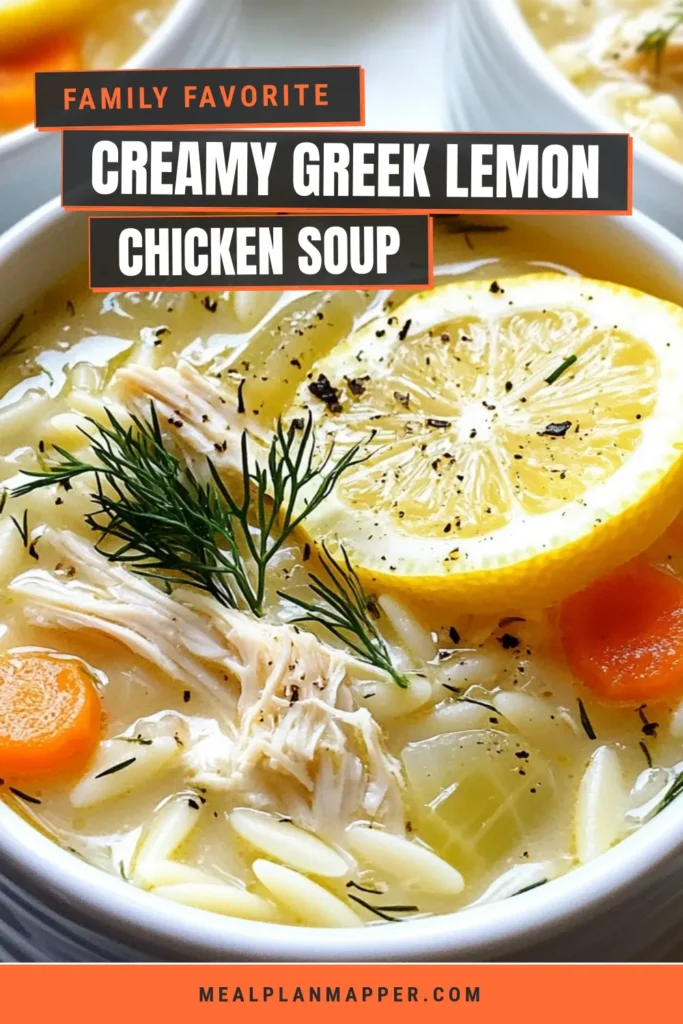Discover the delightful flavors of Greek Lemon Chicken Soup! This creamy chicken lemon soup combines tender chicken, orzo, and fresh herbs for a Mediterranean twist. Perfect as a healthy lemon soup option, this orzo chicken soup recipe is sure to be a family favorite. Enjoy a bowl that’s nourishing and satisfying. Get the recipe now and bring a taste of Greece to your kitchen! #GreekLemonChickenSoup #HealthyRecipes #MediterraneanChickenSoup #ComfortFood