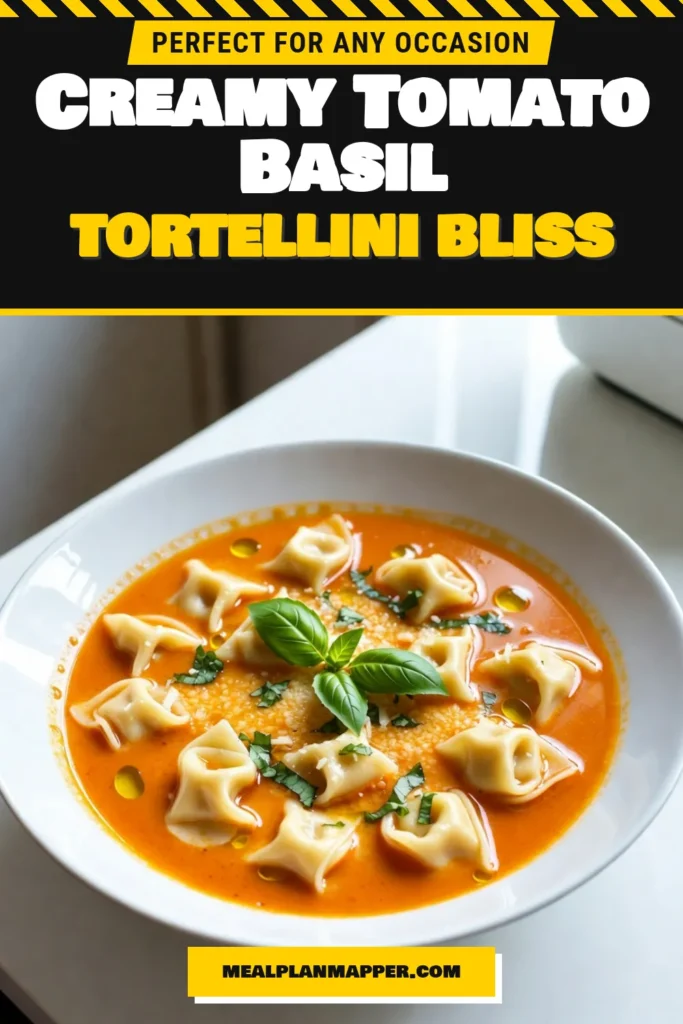 Indulge in this comforting creamy tomato basil soup, perfect for cozy nights! This easy tortellini soup recipe combines rich flavors and creamy goodness, making it a delicious homemade creamy soup that everyone will love. With fresh basil and hearty tortellini, it’s a delightful Italian tortellini soup you can whip up in just 35 minutes. Try this recipe today, and elevate your meal! #CreamyTomatoBasilSoup #TortelliniSoupRecipe #EasyTomatoSoup #HomemadeSoup