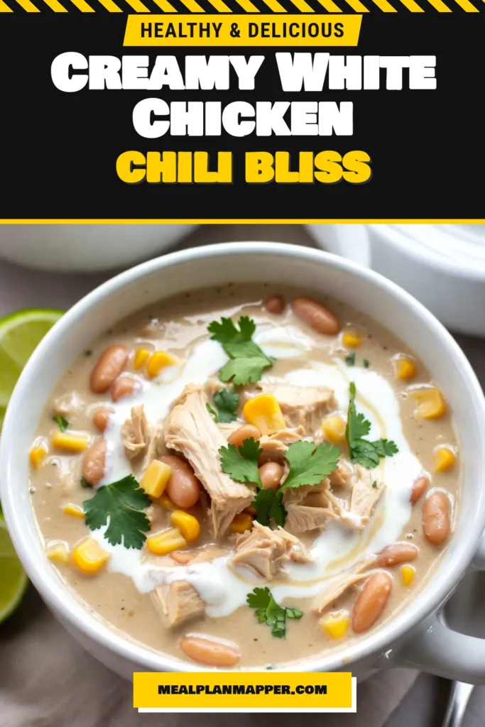 Warm up with this delicious creamy chicken chili! This easy chicken chili recipe features tender chicken, hearty white beans, and a touch of cream for a comforting dish you’ll love. Perfect for weeknight dinners, this white chicken chili recipe is bursting with flavor and quick to make. Don’t miss out on this creamy white bean chili recipe that everyone will rave about! Try it today and save the recipe for later! #CreamyChickenChili #EasyChickenChili #WhiteChickenChiliRecipe #HeartyChiliWithCream