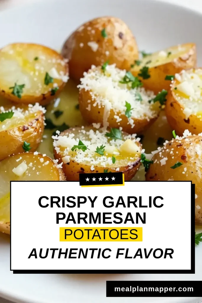 Discover the ultimate comfort food with these Garlic Parmesan Roasted Potatoes! This Easy Garlic Parmesan Potatoes recipe features oven-roasted baby potatoes seasoned to perfection. Crispy Parmesan Potatoes are a must-try for cheese lovers. With easy steps and rich flavors, garlic roasted potatoes with cheese are perfect for any meal. Save this recipe for a delicious side dish everyone will love! #GarlicParmesanRoastedPotatoes #CrispyParmesanPotatoes #OvenRoastedBabyPotatoes #EasyGarlicParmesanPotatoes