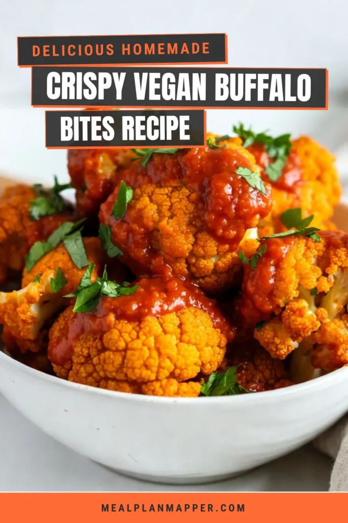Looking for a delicious plant-based snack? Try these Vegan Buffalo Cauliflower Bites! These crispy cauliflower wings are packed with flavor and make perfect healthy vegan appetizers. Coated in a spicy buffalo sauce, they are also gluten-free cauliflower bites that everyone will love. Perfect for parties or a tasty snack, these bites will impress your guests. Click to find the full recipe and make your own! #VeganRecipes #HealthyEating #PlantBased #SnackIdeas