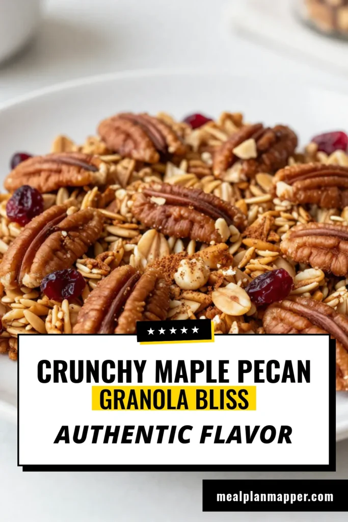 Discover the best Maple Pecan Granola Recipe that’s a must-try for health enthusiasts. This homemade granola combines oats and pecans, drizzled with pure maple syrup for a naturally sweet, healthy granola snack. Ready in just 35 minutes, it’s perfect for breakfast or a mid-day treat. Make your mornings delightful and nutritious! Save this recipe today for a crunchy, wholesome snack! #MaplePecanGranola #HealthyGranola #GranolaRecipe #OatsAndPecans