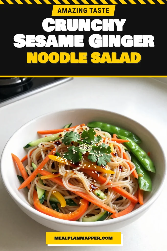 Discover the vibrant flavors of Sesame Ginger Noodle Salad, a delightful rice noodles salad recipe that's not only healthy but also perfect for any occasion. Packed with fresh vegetables, this Asian vegetable salad is tossed in a gluten-free noodle dressing, making it a guilt-free treat. Ideal for meal prep and easy to whip up, this dish will quickly become a favorite. Save it for your next gathering! #NoodleSalad #HealthyRecipes #GlutenFree #AsianCuisine