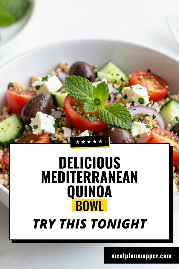 Discover a delicious Mediterranean quinoa salad that's perfect for any meal! This healthy quinoa salad recipe combines fluffy quinoa, fresh veggies, crumbled feta, and Kalamata olives to create a vibrant Greek salad with quinoa. Ideal for those looking for vegetarian Mediterranean recipes, this quinoa salad with feta and olives is both nutritious and satisfying. Try it today and elevate your salad game! Save this recipe for your next meal prep! #MediterraneanQuinoaSalad #HealthyRecipes #VegetarianSalad #QuinoaRecipes