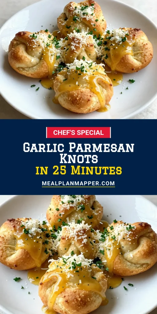 Indulge in this easy Garlic Parmesan Knots recipe that transforms refrigerated pizza dough into delicious homemade breadsticks! These irresistible Parmesan cheese appetizers are perfect for snacking or as a side. Ready in just 25 minutes, they are sure to impress at any gathering. Don’t miss out on this quick and tasty treat—make your Garlic Parmesan Knots today! Save this recipe for later! #GarlicParmesanKnots #EasyGarlicKnots #HomemadeBreadsticks #PizzaDoughSnacks