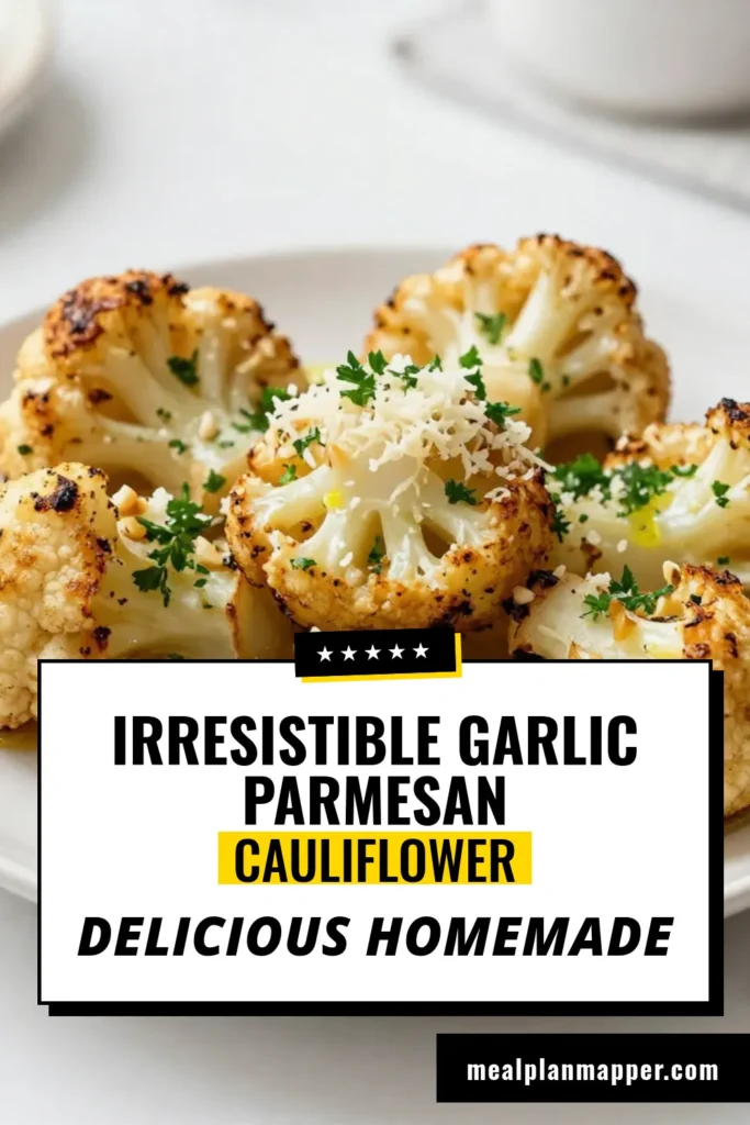 Discover the scrumptious Garlic Parmesan Cauliflower, the perfect vegetarian side dish for any meal! This easy roasted cauliflower recipe combines fresh garlic, Parmesan cheese, and a hint of smoked paprika for a healthy cauliflower bake that your family will love. Ready in just 40 minutes, make this dish a staple on your table. Click to explore the recipe and bring deliciousness to your next meal! #GarlicParmesanCauliflower #RoastedCauliflowerRecipe #HealthyCauliflowerRecipe #EasyCauliflowerBake