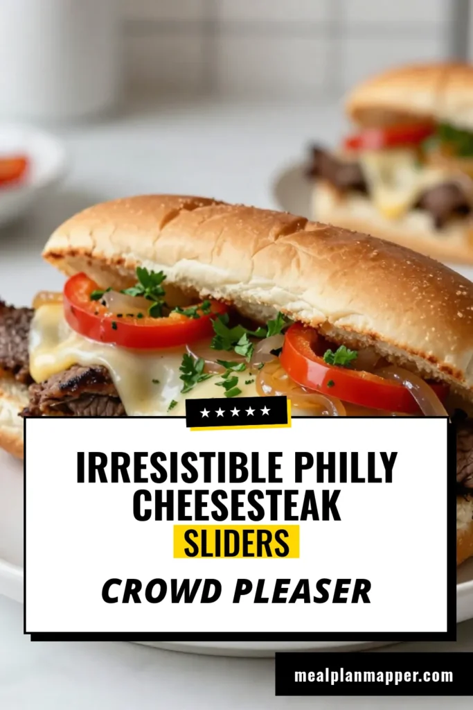 Indulge in the mouthwatering goodness of Philly cheesesteak sliders! This easy cheesesteak recipe features tender ribeye steak sliders topped with sautéed onions, bell peppers, and gooey provolone cheese, baked to golden perfection. Perfect for parties or casual lunches, these baked slider sandwiches are a crowd-pleaser. Dive into this delicious recipe and enjoy heavenly bites! Save for later! #PhillyCheesesteakSliders #RibeyeSteakSliders #EasyCheesesteakRecipe #BakedSliderSandwiches