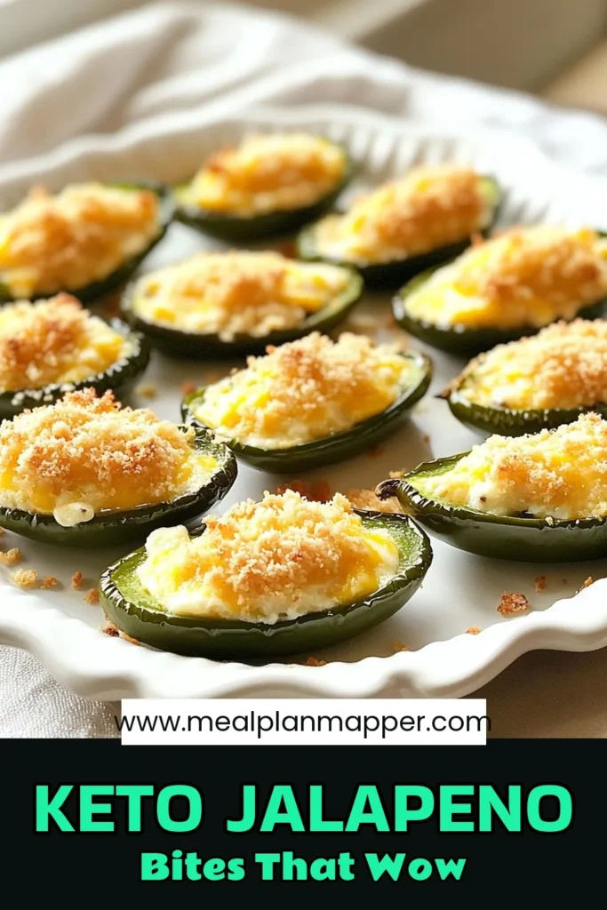 Savor the flavors of Keto Jalapeno Popper Bites, the ultimate low carb appetizers perfect for any event! These cream cheese jalapeno bites combine spicy jalapeños with a creamy cheese filling, topped with a crunchy almond flour mix. This baked jalapeno poppers recipe is a delightful addition to your keto-friendly snacks. Try this delicious recipe now and elevate your appetizer game! Don’t forget to save this for later! #KetoJalapenoPoppers #LowCarbAppetizers #BakedJalapenoPoppers #KetoFriendlySnacks