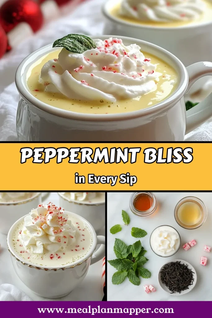 Craving a festive treat? Try this easy peppermint milk tea recipe! Learn how to make peppermint tea that’s creamy and dairy-free, perfect for any occasion. This recipe combines black tea, fresh peppermint, and your choice of milk for a deliciously soothing drink. Top it with whipped cream and crushed peppermint for a luxurious finish. Save this creamy peppermint drink for your holiday gatherings! #PeppermintMilkTea #DairyFree #FestiveDrink #TeaTime