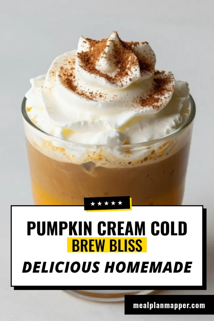 Indulge in the flavors of fall with this easy Pumpkin Cream Cold Brew recipe! Enjoy your favorite Pumpkin Spice Drink reinvented with creamy pumpkin goodness right at home. This Cold Brew Coffee Recipe is not only simple but also a delightful treat perfect for any autumn day. Elevate your coffee routine and impress guests with a delicious Easy Pumpkin Latte. Don’t miss out on this seasonal gem—save this recipe now! #PumpkinCreamColdBrew #FallCoffeeBeverages #CoffeeRecipes #PumpkinSpiceDrink
