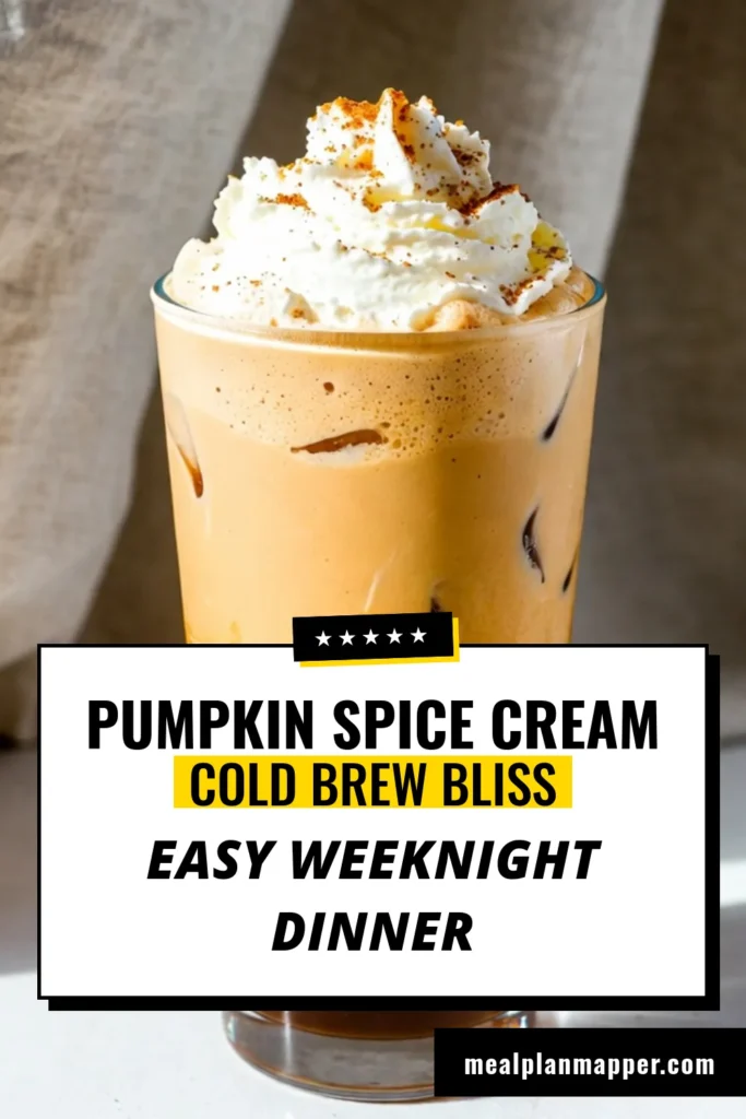 Indulge in the cozy flavors of fall with this Pumpkin Cream Cold Brew Copycat recipe! This delightful Pumpkin Spice Cold Brew combines smooth cold brew coffee with a rich pumpkin cream recipe. Perfect as a Pumpkin Spice Latte alternative, this refreshing cold brew coffee with pumpkin is a must-try. Enjoy it over ice for a delicious fall coffee drink that’s ready in just 5 minutes. Save this recipe for your autumn cravings! #PumpkinSpice #ColdBrewCoffee #FallDrinks #PumpkinRecipes