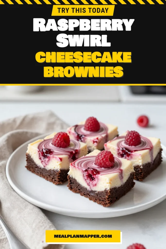 Indulge in decadent Raspberry Cheesecake Swirl Brownies that combine rich chocolate brownie with a creamy raspberry cheesecake swirl. This easy brownie recipe with raspberries will elevate your dessert game, making the perfect marbled brownie dessert for any occasion. Try these chocolate cheesecake brownies for an unforgettable treat! Save this recipe and delight your friends and family! #RaspberryCheesecakeSwirlBrownies #BrownieRecipeWithRaspberries #EasyCheesecakeBrownies #MarbledBrownieDessert