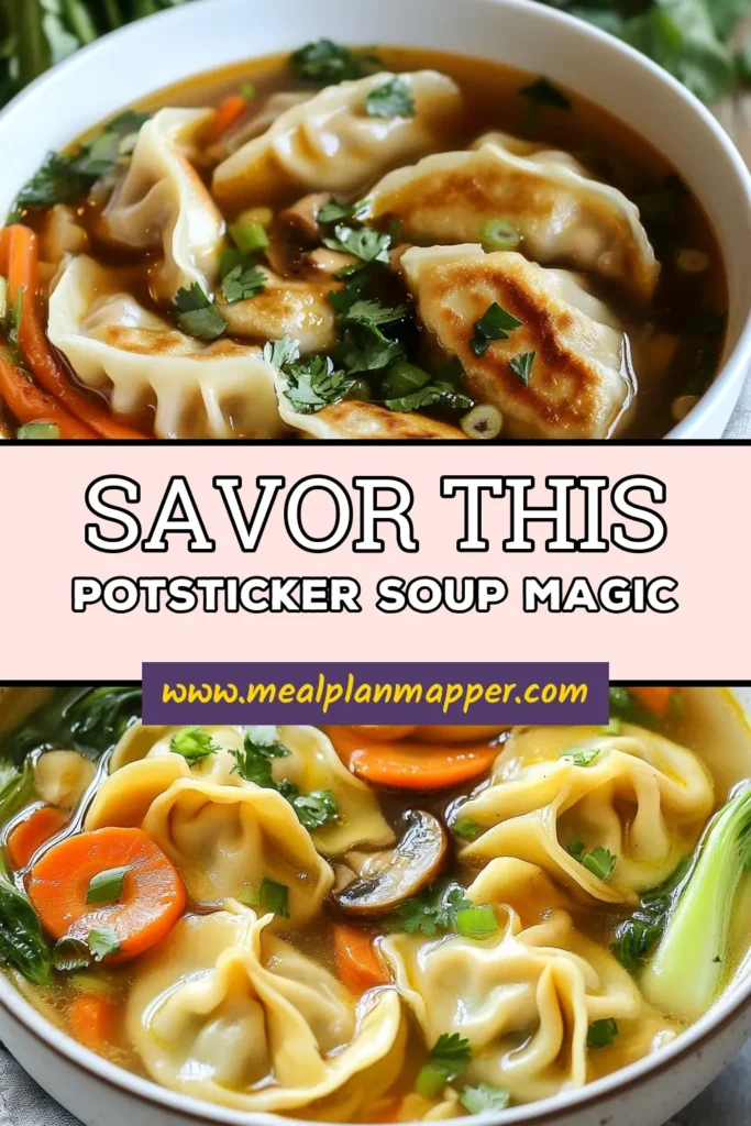 Warm up with this delicious potsticker soup recipe that’s perfect for any night! This easy potsticker soup combines chicken or vegetarian potstickers with a flavorful Asian-inspired broth, making it a comforting dish for everyone. In just 30 minutes, enjoy a bowl of nourishing chicken potsticker soup or vegetarian potsticker soup, loaded with fresh veggies. Save this recipe for a cozy meal! #potstickersoup #Asianinspired #souprecipe #easyrecipes