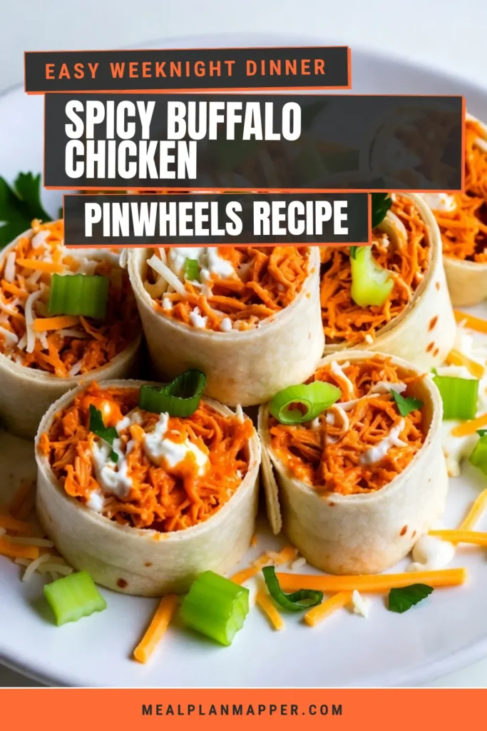 Looking for a crowd-pleasing treat? Try these delicious Buffalo Chicken Pinwheels! Perfect as a Buffalo Chicken Appetizer or Quick Party Snacks, these Easy Pinwheel Recipes will wow your guests. Made with creamy chicken and cheese in Tortilla Roll-Ups, they're easy to prepare and irresistibly tasty. Get your party started with this fun recipe! Save it now and impress everyone at your next gathering. #BuffaloChickenPinwheels #PartySnacks #Appetizers #EasyRecipes