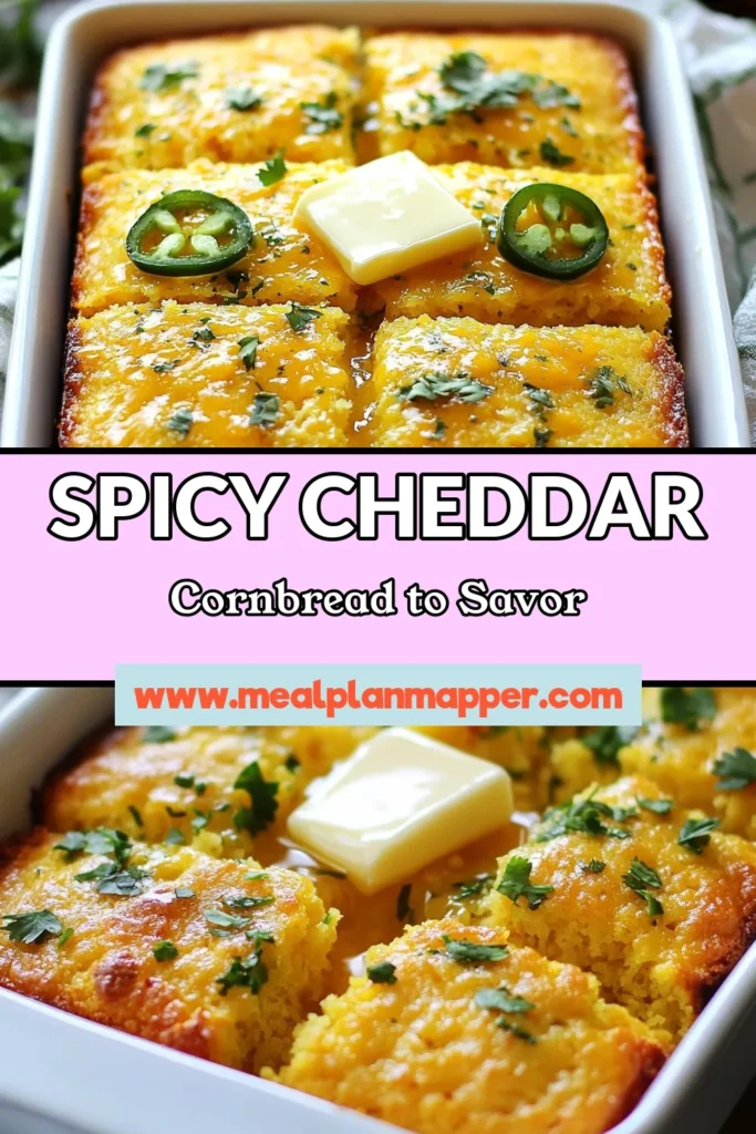 Elevate your meal with this spicy cornbread recipe! Our Jalapeño Cheddar Cornbread combines the warmth of jalapeños and the richness of cheddar cheese for a delightful twist. This homemade cornbread with cheese features a buttermilk recipe that enhances its moist texture. Perfect as a side or snack, it’s sure to be a crowd-pleaser. Try it today and savor the flavors! Save this recipe for your next gathering! #SpicyCornbread #JalapenoCheddarCornbread #CheddarCornbread #CornbreadRecipe