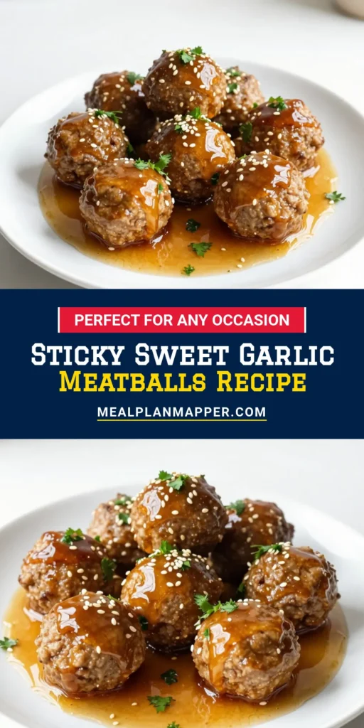 Looking to impress your guests? Try these sticky honey garlic meatballs! This easy meatball recipe combines ground beef or chicken, breadcrumbs, and a savory garlic sauce for flavor-packed homemade meatballs with honey. Perfect as a savory meatballs appetizer, these baked meatballs come together in just 35 minutes. Serve them warm over rice or as sliders. Don't forget to save this recipe for your next gathering! #MeatballRecipe #Appetizers #HoneyGarlic #EasyRecipes