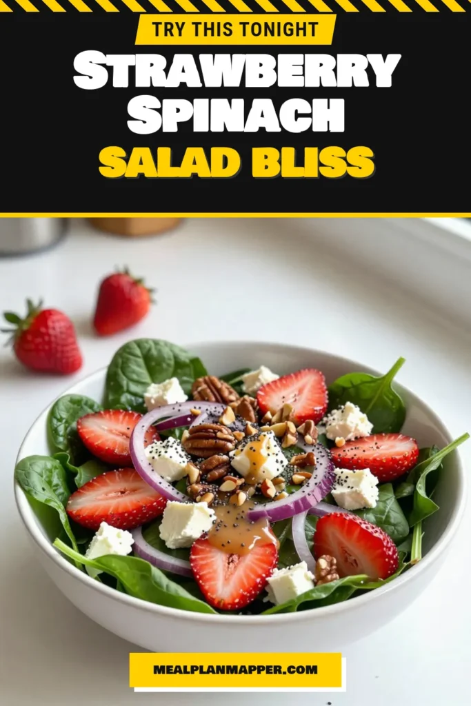 Discover the deliciousness of this strawberry spinach salad with poppy seed dressing, perfect for your healthy meal rotation! Packed with fresh spinach, ripe strawberries, crumbled feta, and a delightful poppy dressing, this salad is a must-try. Make it for lunch or dinner, and enjoy the fresh flavors in every bite! Save this recipe for the ultimate in fresh spinach recipes. Don't forget to try our feta and strawberry salad twist! #healthyrecipes #saladideas #strawberrysalad #poppydressing