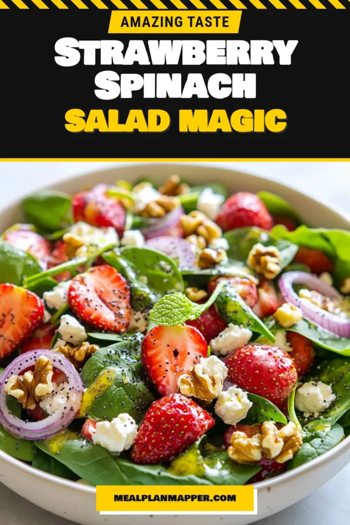 Elevate your lunch with this Strawberry Spinach Salad featuring creamy feta cheese and a zesty poppy seed dressing! Perfect for summer, this healthy salad recipe combines fresh spinach and strawberries for a delightful flavor combination. Impress your guests with this easy-to-make spinach and strawberry recipe, ideal for warm days. Save this delicious summer salad idea for your next gathering! #StrawberrySpinachSalad #HealthySaladRecipes #FetaCheeseSalad #SummerSaladIdeas