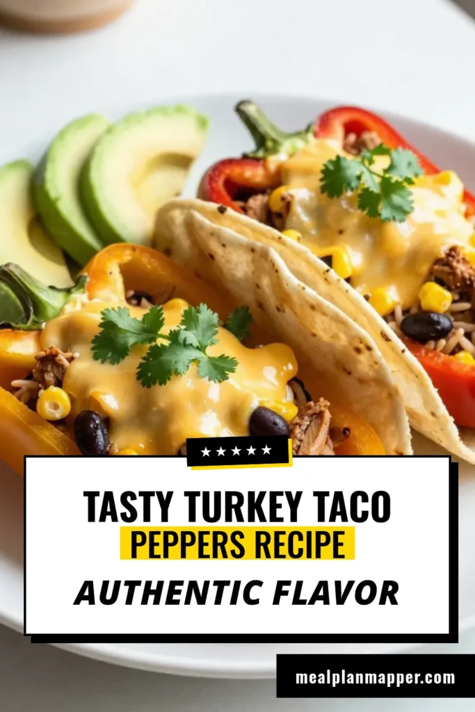 Discover a deliciously healthy twist on dinner with Turkey Taco Stuffed Peppers. These easy taco stuffed peppers are filled with ground turkey, black beans, corn, and melted cheese, making them a perfect family meal! Enjoy colorful bell peppers packed with flavor in this healthy stuffed bell pepper recipe. Try these cheesy turkey stuffed peppers tonight and elevate your weeknight dinner! Save this recipe for later! #TurkeyTacoStuffedPeppers #HealthyStuffedBellPeppers #EasyTacoStuffedPeppers #GroundTurkeyBellPepperRecipe
