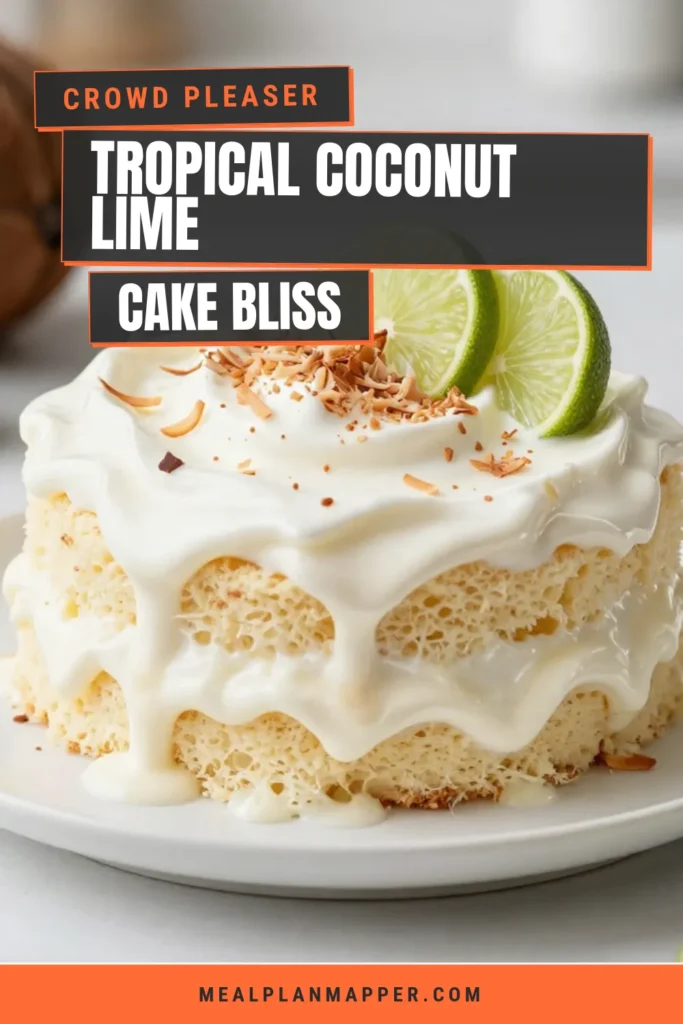 Discover the tropical delight of Coconut Lime Tres Leches Cake with this easy Tres Leches Cake Recipe! This luscious treat combines the flavors of coconut milk and fresh lime, making it a perfect summer dessert. Delight your guests with this Coconut Milk Dessert that’s light, creamy, and bursting with flavor. Perfect for any occasion, save this recipe to bring a taste of the tropics to your kitchen! #CoconutLimeTresLechesCake #TropicalCakeRecipe #CoconutMilkDesserts #LimeFlavoredDesserts