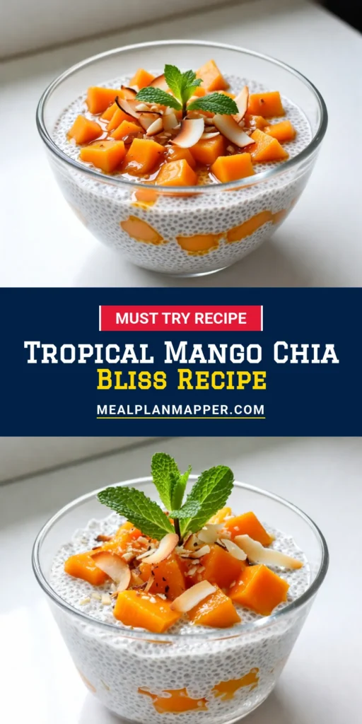 Indulge in the refreshing goodness of Mango Coconut Chia Pudding! This delightful recipe combines coconut and almond milk with chia seeds for a creamy, healthy dessert. Perfect for tropical cravings, it's dairy-free and easy to make. Layered with juicy mango and topped with toasted coconut flakes, this is one of the best chia seed recipes you'll find. Try this healthy dessert recipe today and enjoy a taste of paradise! Save this recipe for later! #HealthyDessertRecipes #TropicalPuddingRecipes #ChiaSeedRecipes #DairyFreePudding