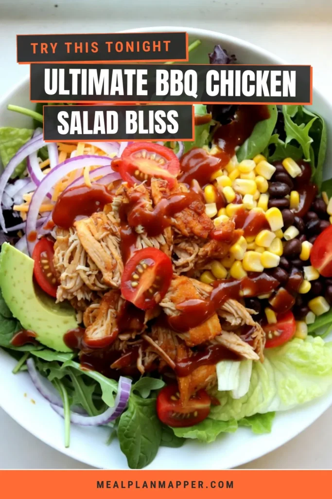 Savor the flavors of this BBQ Ranch Chicken Salad, a perfect blend of healthy ingredients! This quick chicken salad features shredded chicken, vibrant greens, and a creamy ranch dressing salad that’s bursting with freshness. Perfect for a light lunch or dinner, this ranch chicken salad recipe is not just delicious but also nutritious. Try it today and enjoy a healthy BBQ salad bite! Save this recipe for later! #BBQChickenSalad #HealthySalad #RanchChickenSaladRecipe #QuickChickenSalad