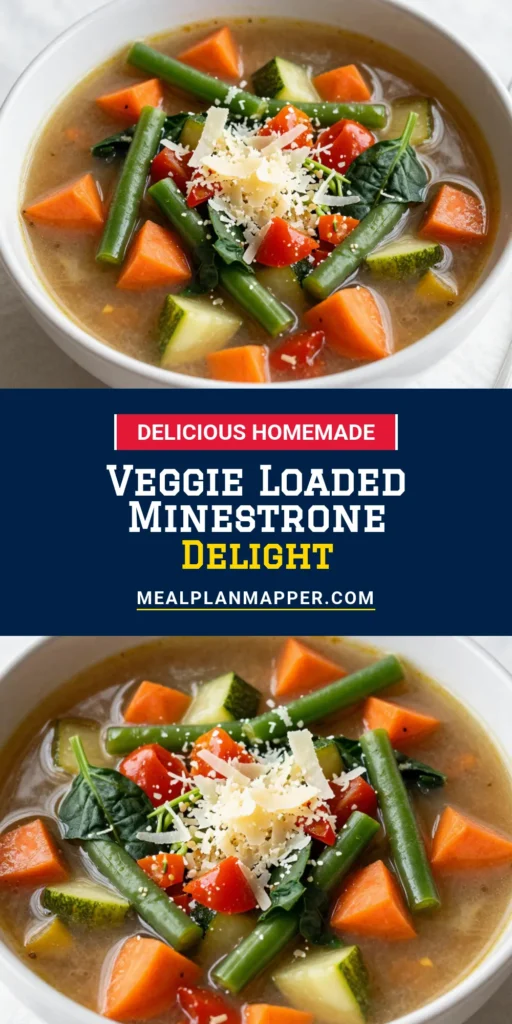 Discover the perfect healthy vegetable soup recipe with our veggie packed minestrone soup! This easy minestrone soup is loaded with fresh veggies, beans, and pasta for a hearty meal. Whip up this homemade minestrone soup in just 40 minutes and enjoy a delicious vegetarian soup with pasta that will warm your soul. Click to save this recipe and try it today! #MinestroneSoup #HealthyRecipes #VegetarianSoup #HomemadeSoup