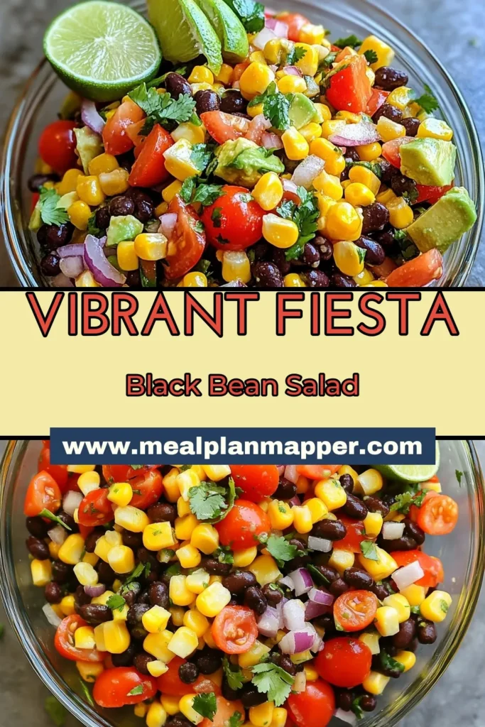 Discover the flavors of summer with this vibrant Fiesta Black Bean Corn Salad! This easy black bean salad recipe is packed with fresh ingredients like corn, avocado, and cilantro, making it a perfect healthy summer salad. Serve it as a delightful side dish at your next gathering. Enjoy the colorful mix and zesty dressing in just 25 minutes! Try it today and make your meals more exciting! #FiestaBlackBeanCornSalad #HealthyRecipes #EasySideDishes #SummerSalad