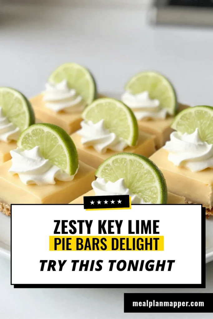 Indulge in these delightful key lime pie bars, a perfect zesty dessert recipe! This easy key lime pie features a buttery graham cracker crust recipe and a luscious lime filling that's simply irresistible. Ideal for summer gatherings or anytime you crave a refreshing treat, these lime dessert bars will impress your guests. Save this recipe now and enjoy sweetness with a tangy twist! #KeyLimePieBars #ZestyDessertRecipes #EasyKeyLimePie #GrahamCrackerCrustRecipe