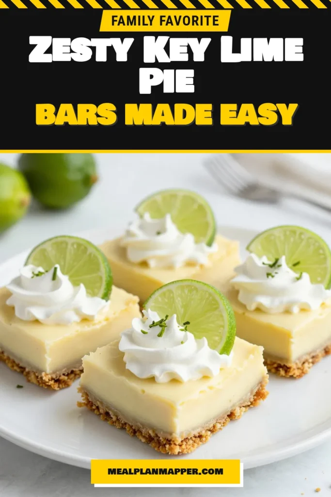 Indulge in these zesty key lime pie bars, a must-try for dessert lovers! This easy key lime recipe features a delicious graham cracker crust key lime, topped with a creamy filling made from fresh key lime juice and egg yolks. Perfectly chilled and served with whipped cream, these bars are sure to impress. Bake a batch today and experience the bright flavors of this refreshing treat! Save this recipe for your next gathering! #KeyLimePieBars #ZestyKeyLimeDessert #EasyKeyLimeRecipe #GrahamCrackerCrustKeyLime