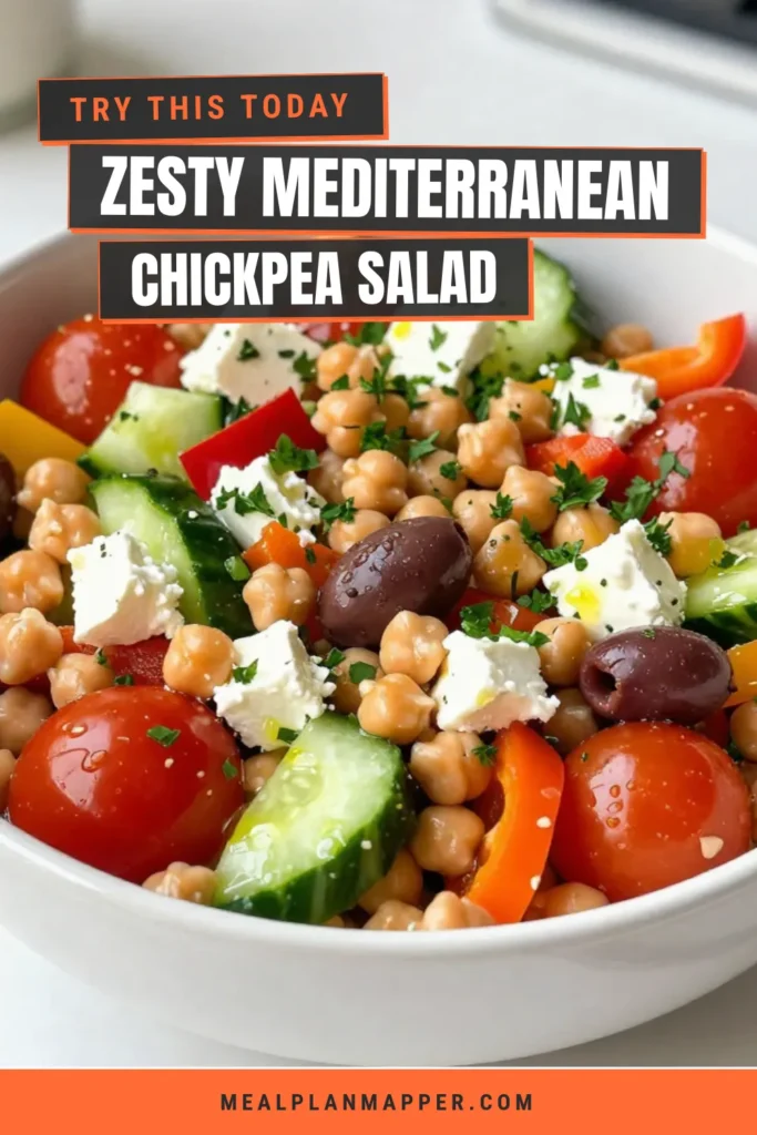 Discover the deliciousness of this Mediterranean Chickpea Salad, a vibrant and healthy dish perfect for any meal. Packed with fresh veggies, feta cheese, and a zesty salad dressing, it’s one of the best healthy chickpea recipes you can try. In just 30 minutes, whip up this quick Mediterranean recipe that will delight your taste buds and nourish your body. Save this recipe to enjoy a refreshing salad today! #MediterraneanChickpeaSalad #HealthyRecipes #QuickRecipes #YummySalad