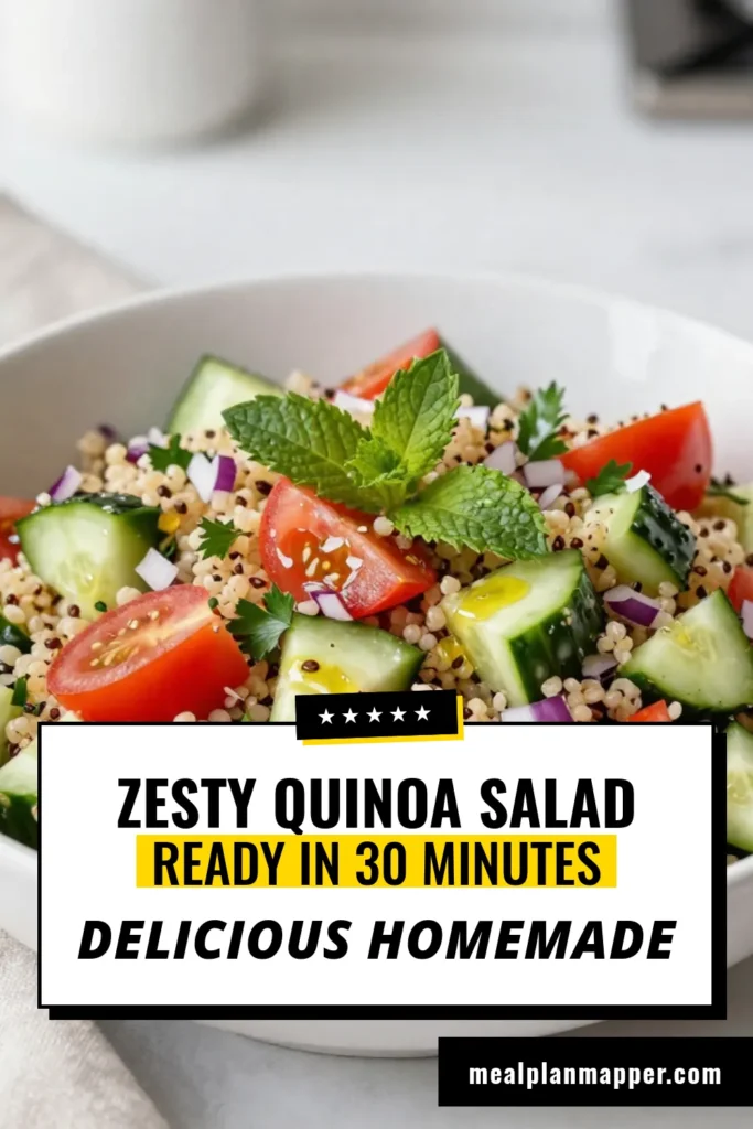Discover this zesty quinoa tabouli salad that’s perfect for a healthy meal! Packed with fresh vegetables and herbs, this easy quinoa salad recipe showcases Mediterranean flavors. Incorporate this vibrant dish into your healthy quinoa recipes for a delightful side or main. Refresh your meals with this dazzling Mediterranean salad recipe that includes a refreshing mint twist. Save this recipe for a delicious, nutritious treat! #QuinoaTabouliSalad #HealthyRecipes #MediterraneanSalad #QuinoaSalad