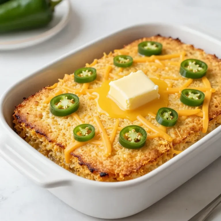 To make Jalapeño Cheddar Cornbread, you will need a few simple ingredients. Each one plays an important role in bringing great flavor and texture to your dish. Here is what you'll need: - 1 cup cornmeal - 1 cup all-purpose flour - 1 tablespoon baking powder - 1/2 teaspoon salt - 1/4 teaspoon ground black pepper - 1 cup buttermilk (can substitute with plant-based milk) - 1/3 cup vegetable oil - 2 large eggs - 1 cup sharp cheddar cheese, shredded - 1-2 fresh jalapeños, finely chopped (remove seeds for milder flavor, if desired) - 1/4 cup honey (optional, for a hint of sweetness) Each ingredient adds unique flavors. The cornmeal gives a sweet, nutty taste. The flour helps with texture. Baking powder makes the cornbread rise. Salt and pepper add depth. Buttermilk keeps it moist and tender. Vegetable oil adds a rich flavor. Eggs bind it all together. Cheddar cheese brings creaminess and sharpness. Jalapeños add heat and zest. Honey, if you choose, adds sweetness. Gather these ingredients before you start cooking. It makes the process smooth and fun. {{ingredient_image_2}} - Set oven temperature to 400°F (200°C). - Grease the baking pan or skillet well. - Combine cornmeal, flour, baking powder, salt, and black pepper in a bowl. - Whisk together buttermilk, vegetable oil, and eggs until smooth. - Incorporate honey if you want a touch of sweetness. - Pour the wet mixture into the dry ingredients. Mix gently with a spatula. - Fold in shredded cheddar cheese and chopped jalapeños until evenly mixed. - Transfer the batter to the prepared pan or skillet. - Bake for 20-25 minutes until the top is golden brown. - Cool the cornbread for 10 minutes before slicing. - For a great presentation, serve with butter on top and a garnish of jalapeño slices or cilantro. To get the best texture in your cornbread, avoid overmixing. When you combine the wet and dry ingredients, mix gently. You want a few lumps; they are okay. Overmixing can make your cornbread dense and tough. Make sure to evenly distribute your ingredients. When adding the jalapeños and cheese, fold them in carefully. This way, you get a burst of flavor in every bite. You can adjust the spice level by using jalapeños. If you want less heat, remove the seeds and membranes. This will give your bread a milder taste. For more heat, leave them in or add more jalapeños. Try different types of cheese too. Pepper jack adds a nice kick. A mild cheese like Monterey Jack gives a creamy texture without too much spice. This cornbread pairs well with chili, soups, or grilled meats. You can serve it alongside a fresh salad for a balanced meal. For condiments, butter is a classic choice. A drizzle of honey enhances the sweetness, which contrasts nicely with the spice. Consider trying a dollop of sour cream or a spicy aioli for a unique twist. Pro Tips Cheese Selection: Opt for a sharp cheddar cheese to enhance the flavor profile of your cornbread. Aged cheeses will give a more robust taste. Jalapeño Heat Control: If you prefer a milder cornbread, be sure to remove the seeds and membranes from the jalapeños before chopping them. Storage Tips: Store any leftover cornbread in an airtight container at room temperature for up to 2 days. For longer storage, freeze slices wrapped in plastic wrap. Serving Suggestions: Pair your cornbread with chili or soups for a delightful meal. It also makes a great base for savory breakfast dishes topped with eggs. {{image_4}} You can easily adjust this recipe for special diets. If you want a dairy-free option, use plant-based milk instead of buttermilk. Almond or oat milk works well. For gluten-free cornbread, replace the all-purpose flour with a gluten-free blend. Many brands offer great options that taste delicious. Cheese is another area to switch things up. While sharp cheddar gives a nice kick, you can try pepper jack for extra heat. Monterey Jack adds a creamy texture, which is also tasty. Want to jazz up your cornbread? You can add more spices or herbs. A pinch of cumin or smoked paprika can enhance the flavor. Fresh herbs like cilantro or chives also add a fresh taste. You can add vegetables for extra flavor. Corn kernels bring sweetness, while diced bell peppers add crunch. Even spinach can work for a healthy twist. Adjust the honey level based on your taste. If you like it sweeter, add more honey. Just remember to balance it with the heat from the jalapeños. To create a sweeter cornbread version, use a bit more honey and reduce the salt slightly. This gives a nice contrast to the spicy peppers. It’s a fun way to mix flavors! To store leftovers, let the cornbread cool completely. Wrap it tightly in plastic wrap or place it in an airtight container. This helps keep it fresh. You can store it in the fridge for up to four days. If you notice any signs of mold or an off smell, it’s best to toss it. If you want to keep cornbread longer, freezing is a great option. Cut the cornbread into squares before freezing. Wrap each piece in plastic wrap, then place them in a freezer bag. This helps save space and prevents freezer burn. Cornbread can stay fresh in the freezer for up to three months. To thaw, simply take out a piece and let it sit at room temperature for an hour. For a quick option, you can microwave it for 15-20 seconds. Reheat in the oven at 350°F (175°C) for about 10 minutes for a crispy texture. Enjoy your cornbread warm! To make your cornbread spicier, use more jalapeños. You can add one more pepper. Keep the seeds in for extra heat. You can also try adding cayenne pepper or hot sauce to the batter. Start with a small amount and taste as you go. This way, you can control the spice level. Yes, you can use different flours! Cornmeal is key for texture, but you can mix in whole wheat flour. This will add a nutty flavor and more fiber. If you use gluten-free flour, check the package for the right amount. It may change the texture, making it a bit denser. This cornbread pairs well with many dishes. Try serving it with chili or soup for a warm meal. It also tastes great with BBQ meats. You can add a side of roasted vegetables or a fresh salad for balance. A dollop of sour cream can add a nice creamy touch too. To check if your cornbread is done, look for a golden-brown top. Insert a toothpick in the center. If it comes out clean, your cornbread is ready. If it has wet batter on it, bake for a few more minutes. Let it cool before slicing for the best texture. In summary, this blog shared a simple recipe for Jalapeño Cheddar Cornbread. You learned about essential ingredients, preparation steps, and baking tips. Experimenting with flavors and textures can enhance your dish. Remember to store any leftovers properly to keep them fresh. Feel free to adjust spice levels or try new ingredients. Enjoy your tasty cornbread, and let it be a crowd favorite at your next meal!