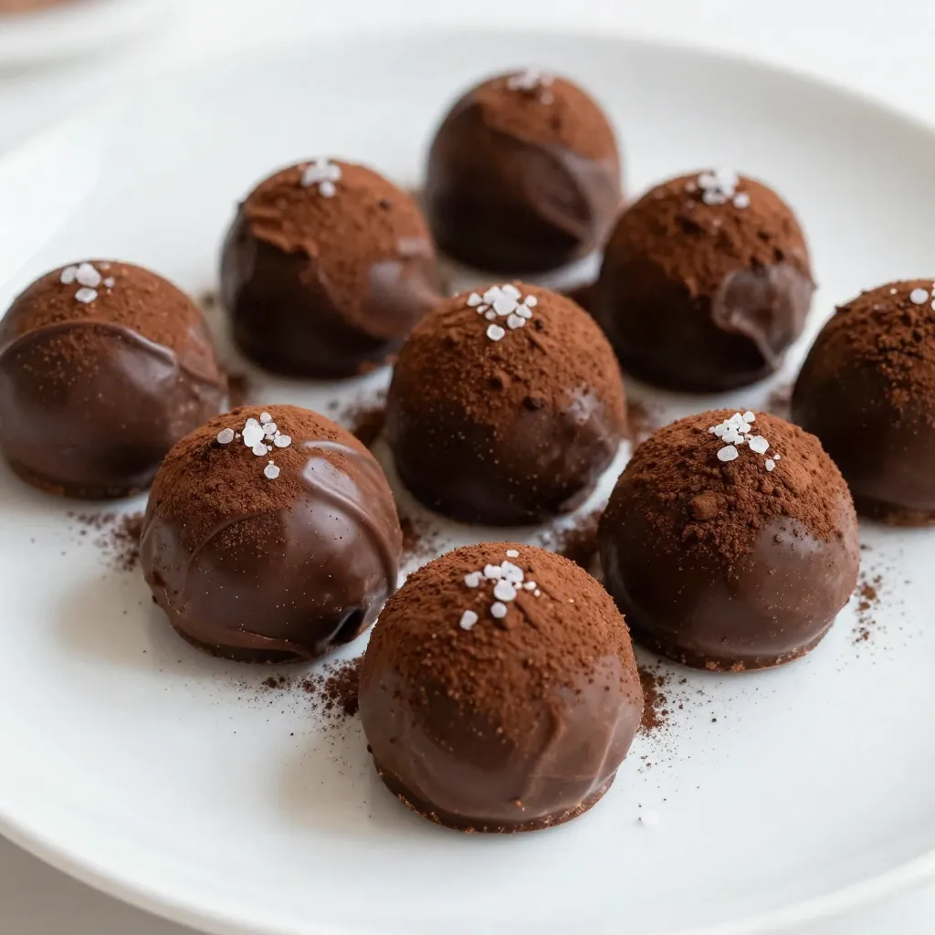 To make classic chocolate truffles, you need just a few key ingredients: - 8 ounces of high-quality dark chocolate (70% cocoa), finely chopped - ½ cup of heavy cream - 2 tablespoons of unsalted butter, cut into small pieces - 1 teaspoon of pure vanilla extract - Unsweetened cocoa powder, for dusting - Optional toppings: finely chopped nuts (hazelnuts or almonds), sea salt High-quality dark chocolate is crucial. It gives the truffles a rich flavor. Aim for chocolate with at least 70% cocoa for the best taste. Heavy cream adds that creamy texture. Unsalted butter helps make the truffles smooth and glossy. The vanilla extract enhances the deep chocolate flavor. Dusting with cocoa powder gives the truffles a classic look. You can also roll them in nuts for a tasty crunch. A pinch of sea salt on top adds a nice touch. These ingredients create a simple yet delicious treat that anyone can enjoy. {{ingredient_image_2}} 1. Start by heating the cream and butter. In a small saucepan, combine ½ cup of heavy cream and 2 tablespoons of unsalted butter. Heat this over medium flame. Stir gently until the mixture simmers. Be careful not to boil it. 2. Next, melt chocolate into the cream mixture. Add 8 ounces of finely chopped dark chocolate to the warm cream. Let it sit for 2 to 3 minutes. This helps the chocolate soften. 3. Now, add vanilla extract for flavor. Using a whisk, stir the mixture until it is smooth and shiny. Make sure all the chocolate melts completely. 1. Refrigerate the ganache. Pour the chocolate ganache into a bowl. Cover it with plastic wrap. Let it chill in the fridge for about 2 hours. This makes it firm enough to scoop. 2. Scoop and roll the truffles. Once the ganache is set, use a melon baller or a teaspoon to scoop small portions. With clean hands, roll each into a smooth ball. The warmth of your hands helps shape them. 3. Choose your coating options. You can roll the truffles in unsweetened cocoa powder or finely chopped nuts. Make sure they are evenly coated. 1. Chill for the perfect firmness. Place the coated truffles on a baking sheet lined with parchment paper. For a special touch, sprinkle a tiny pinch of sea salt on each one. 2. Serve your truffles. Return them to the fridge for another 30 minutes to set completely. For a beautiful presentation, arrange them on an elegant plate or in a charming box. Dust with extra cocoa powder and add a few fresh mint leaves for color. To make smooth truffles, use high-quality ingredients. The dark chocolate should be at least 70% cocoa. This rich chocolate gives a deep flavor. Quality cream is also key. Fresh cream makes a big difference in taste and texture. When heating your cream and butter, do it slowly. Use medium heat and stir often. Remove the saucepan just before it boils. This keeps the cream from separating and ensures a smooth ganache. Many people overheat the chocolate. This can cause it to seize and become grainy. Always melt chocolate gently. If it gets too hot, it won't blend well with the cream. Another mistake is not chilling the ganache long enough. If the ganache is too soft, it’s hard to shape the truffles. Chill it until firm, but not too hard. This step is crucial for rolling perfect truffles. To make your truffles special, you can add liqueurs or extracts. A splash of coffee liqueur adds depth. You can also use orange or almond extract for a twist. Infusing with spices is another great option. A pinch of cinnamon or chili powder can add warmth and complexity. Experiment and find your favorite flavor combinations! Pro Tips Choose Quality Chocolate: The flavor of your truffles will heavily depend on the quality of the dark chocolate you use. Opt for a chocolate with at least 70% cocoa for a rich taste. Temperature Control: Ensure that the cream and butter mixture is hot but not boiling when adding the chocolate. This helps the chocolate melt smoothly without seizing up. Chill for Perfect Shaping: Allow the ganache to chill until it is firm enough to scoop. This will make rolling the truffles much easier and keep them from melting in your hands. Experiment with Coatings: Try different coatings such as crushed pistachios, coconut flakes, or even a drizzle of white chocolate for a unique twist on your truffles. {{image_4}} You can play with flavors to make your truffles unique. - White chocolate truffles: Swap dark chocolate for white chocolate. This gives you a sweeter truffle with a creamy texture. You can also add a touch of vanilla or almond extract for extra flavor. - Flavoring with fruits: You can mix in fruit flavors like raspberry or orange. Add fruit puree to the ganache before chilling. This gives your truffles a fresh and zesty twist. Adapting your truffles for special diets is easy. - Vegan chocolate truffles: Use coconut cream in place of heavy cream. Choose dairy-free chocolate. These truffles taste just as rich and delicious. - Sugar-free options: Use sugar-free chocolate or cocoa powder. Sweeten with a sugar substitute like stevia or erythritol. You can enjoy truffles without the extra sugar. Coatings can add fun textures and tastes. - Using toasted coconut: Roll your truffles in toasted coconut flakes. This adds a crunchy texture and a sweet, nutty flavor. - Rolled in crushed cookies or spices: Use crushed cookies for a different twist. Try graham crackers or Oreos. For a spicy kick, roll your truffles in cinnamon or chili powder. This makes your truffles stand out even more. To keep your chocolate truffles fresh, store them in the fridge. Place them in a single layer to avoid sticking. Using an airtight container is key. This helps keep moisture out and flavor in. Truffles can last for about two weeks in the fridge. If you see any change in smell or texture, it's best to toss them. You can freeze chocolate truffles if you want to save some for later. First, place them on a baking sheet in a single layer. Freeze them for about an hour. Once they are firm, transfer them to an airtight container. They can last up to three months in the freezer. When you're ready to eat them, move truffles to the fridge for several hours to thaw. If you want to gift your truffles, wrapping them nicely adds a special touch. Use decorative boxes or clear bags tied with ribbons. For storage, always use airtight containers. This keeps your truffles fresh and tasty. You can also layer parchment paper between truffles to prevent sticking. For truffles, dark chocolate with 70% cocoa works best. It gives a rich flavor. The higher cocoa content means a deeper taste. You will enjoy a bold chocolate experience. Look for quality brands to ensure the best outcome. You can use milk chocolate, but it changes the taste. Milk chocolate is sweeter and creamier. It lacks the intense chocolate flavor of dark chocolate. If you prefer a lighter taste, feel free to try it. Just remember, the texture will also be softer. Homemade truffles last about one week in the fridge. Store them in an airtight container. This keeps them fresh and tasty. If you freeze them, they can last for up to three months. Just be sure to thaw them in the fridge before eating. Yes, you can make truffles without heavy cream. You can use coconut cream or almond milk instead. They offer a different flavor while still being creamy. Just adjust the amount to get the right consistency. Enjoy experimenting with these alternatives! In this post, we explored the rich world of chocolate truffles. You learned about essential ingredients, from dark chocolate to vanilla extract, and how to make smooth ganache. Next, we covered shaping, coating, and presenting your truffles beautifully. We shared tips to ensure success and ways to enhance flavors. You also discovered unique variations and storage methods to enjoy your treats longer. Remember, perfecting truffles takes practice and care. Now, it’s your turn to create delicious truffles that impress everyone!