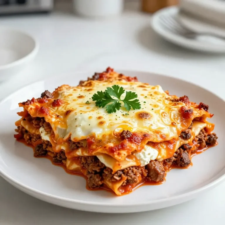 - Main Ingredients for Meat Sauce - 1 lb ground beef - 1 lb Italian sausage, casings removed - 1 onion, finely chopped - 2 cloves garlic, minced - 1 can (28 oz) crushed tomatoes - 2 cans (8 oz each) tomato sauce - Salt and pepper, to taste - Cheeses and Noodles - 12 lasagna noodles - 15 oz ricotta cheese - 3 cups shredded mozzarella cheese - 1 cup grated Parmesan cheese - 1 large egg - Herbs and Seasoning - 2 tablespoons fresh basil, chopped (or 1 tablespoon dried basil) - 1 teaspoon dried oregano - Fresh parsley, chopped, for garnish Each ingredient plays a key role. The meats add depth, while the cheeses create that gooey texture we love. Fresh herbs brighten every bite. {{ingredient_image_2}} Preheating the Oven Start by preheating your oven to 375°F (190°C). This heat sets the stage for a nice bake. Cooking the Noodles Grab a big pot and fill it with salted water. Bring it to a rolling boil. Add 12 lasagna noodles and cook them until al dente. This usually takes about 8-10 minutes. Once done, drain the noodles and lay them flat on parchment paper or a clean towel. This keeps them from sticking. Making the Meat Sauce In a large skillet, pour a splash of olive oil. Heat it over medium heat. Next, add 1 finely chopped onion and 2 minced garlic cloves. Sauté these for about 3-4 minutes, until the onion is soft. Then, add 1 pound of ground beef and 1 pound of Italian sausage. Cook this for 8-10 minutes. Break the meat into small pieces as it browns. When it’s ready, drain any extra fat from the skillet. Stir in 1 can of crushed tomatoes, 2 cans of tomato sauce, 2 tablespoons of chopped basil, and 1 teaspoon of oregano. Season with salt and pepper. Let this simmer on low heat for 15-20 minutes, stirring now and then. Assembling the Layers In a 9x13 inch baking dish, start by spreading a thin layer of meat sauce at the bottom. Place 4 noodles across this sauce. Over the noodles, spread half of the ricotta mixture, followed by one-third of the mozzarella cheese. Add more meat sauce. Repeat this process with the remaining ingredients. Finish with a final layer of noodles, topped with the last of the meat sauce, mozzarella, and Parmesan cheese. Adding the Cheese Mixture In a mixing bowl, combine 15 ounces of ricotta cheese, 1 large egg, a pinch of salt, and half of the grated Parmesan cheese. Mix everything well until it’s creamy. This cheese mixture adds a rich flavor to the lasagna. Covering and Baking Time Cover the baking dish tightly with foil. To prevent sticking, spray the foil with cooking spray or line it with parchment paper. Bake in the preheated oven for 25 minutes. After that, remove the foil and bake for another 25 minutes. Look for melted, bubbly, golden cheese! Final Steps for Serving Once baked, let the lasagna rest for about 15 minutes. This helps it stay together when you slice it. Garnish with freshly chopped parsley for a nice touch. Serve it warm and enjoy! Cooking Noodles Al Dente Cooking your lasagna noodles just right is key. You want them al dente, meaning slightly firm. This helps keep the noodles from getting mushy during baking. Follow the package instructions, but check them a minute early. Drain them and lay them flat to cool. This stops them from sticking together. Best Practices for Layering Layering is where the magic happens. Start with meat sauce on the bottom to prevent sticking. Place four noodles next. Spread half of the ricotta mixture over the noodles. Then, add one-third of the mozzarella. Repeat this process, ending with noodles and meat sauce on top. Finish with mozzarella and Parmesan cheese for a golden crust. Additional Herbs and Spices Want to amp up the taste? Add more herbs! Fresh basil and oregano boost flavor. You can also try thyme or parsley for a fresh kick. A dash of red pepper flakes adds spice if you like heat. Using Quality Ingredients Always choose fresh, quality ingredients. Great meat, cheeses, and tomatoes make a huge difference. Opt for whole-milk ricotta and fresh mozzarella. These add creaminess and flavor. Use crushed tomatoes instead of pureed for a better texture. Your lasagna will taste amazing when you start with the best! Pro Tips Cook Noodles Al Dente: Ensure your lasagna noodles are cooked al dente to avoid a mushy texture in the final dish. They will continue to soften during baking. Layering Technique: When layering, make sure to spread the ingredients evenly to allow for even cooking and flavor distribution throughout the lasagna. Rest Before Serving: Let the lasagna rest for at least 15 minutes after baking. This allows the layers to set, making it easier to slice and serve. Customize Your Cheese: Feel free to mix different types of cheese in your lasagna, such as provolone or gouda, for a unique flavor twist. {{image_4}} You can easily make a tasty vegetarian lasagna. Simply substitute the meat with vegetables. Good choices include zucchini, spinach, mushrooms, and bell peppers. Chop these veggies finely and sauté them in olive oil. This adds flavor and keeps the dish light. Layer the veggies just like you would with meat. Use the same sauces and cheeses for a rich taste. Want a gluten-free meal? Use gluten-free noodles instead of regular ones. Many brands offer great alternatives that taste just as good. Make sure to cook them according to package instructions. This ensures they hold up well in the layers. You can enjoy the same great flavors without the gluten! Cheese lovers can have fun experimenting! While mozzarella and ricotta are classic, try different cheeses. Consider using provolone, gouda, or goat cheese for a twist. Each cheese adds a unique taste and texture. Just mix and match to find your favorite blend. You can create a lasagna that is uniquely yours! To keep your lasagna fresh, refrigerate it right away. Place it in an airtight container. If you have a large portion, cover it tightly with plastic wrap or aluminum foil. This helps prevent drying out. Lasagna can last in the fridge for about three to five days. When you’re ready to enjoy it again, simply reheat the portion in the oven or microwave. Freezing lasagna is a great way to save some for later. First, let it cool completely before freezing. You can freeze the whole dish or individual portions. Wrap it tightly in plastic wrap, then cover it with aluminum foil. This protects it from freezer burn. To reheat, thaw it in the fridge overnight. Bake it at 375°F (190°C) until hot throughout. If you freeze it unbaked, bake it straight from the freezer. Just add extra time to ensure it cooks all the way. Enjoy your lasagna delights any time! How to Ensure My Lasagna Doesn’t Get Soggy? To keep your lasagna firm, I recommend using less sauce. Make sure your meat sauce simmers long enough to thicken. When cooking noodles, avoid overcooking. Al dente noodles hold their shape better. Lastly, let the lasagna rest after baking. This helps it set before slicing. Can I Prepare Lasagna in Advance? Absolutely! You can assemble the lasagna a day ahead. Just cover it tightly and keep it in the fridge. When ready to bake, preheat your oven and add an extra 10-15 minutes to the cooking time. This way, you save time and effort when it’s dinner time. What Can I Serve with Lasagna? Lasagna pairs well with many sides. I love serving it with warm garlic bread. A fresh green salad with a light vinaigrette works great too. You can also add a side of roasted vegetables for a colorful touch. These options enhance your meal and make it more enjoyable. You now know how to create the perfect lasagna. We covered essential ingredients, cooking steps, and tips for great flavor. You learned about vegetarian and gluten-free options too. Proper storage ensures your leftovers stay fresh. I hope this guide inspires you to try new recipes and enjoy making lasagna. Trust in your skills, and remember, practice makes perfect!