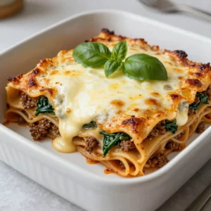 - 9 lasagna noodles - 2 cups ricotta cheese - 2 cups shredded mozzarella cheese, divided - 1 cup grated Parmesan cheese - 1 pound ground beef or Italian sausage - 1 jar (24 oz) marinara sauce - 1 medium onion, finely diced - 3 cloves garlic, minced - 1 teaspoon dried oregano - 1 teaspoon dried basil - 1/2 teaspoon red pepper flakes (optional for heat) - 1 cup fresh spinach, chopped (or thawed frozen spinach) - 1 cup heavy cream - Salt and pepper to taste - Fresh basil leaves, for garnish (optional) To make Creamy Million Dollar Lasagna, you need fresh and flavorful ingredients. Start with lasagna noodles. They form the base of your dish. Choose good-quality cheeses like ricotta, mozzarella, and Parmesan. These cheeses give the lasagna its rich and creamy texture. Next, pick your ground meat. You can use beef or Italian sausage based on your taste. Marinara sauce adds a classic touch. It brings both flavor and moisture. Don't forget the vegetables! Onion, garlic, and spinach add depth. They also boost the nutrition of your meal. Use dried herbs like oregano and basil to flavor the meat sauce. A pinch of red pepper flakes can add a little kick. Heavy cream makes the cheese layer smooth and creamy. Finally, keep salt and pepper on hand to season everything perfectly. Enjoy gathering these ingredients; each one plays a part in creating a delicious meal! {{ingredient_image_2}} Preheating your oven is key to a great lasagna. A hot oven helps bake the dish evenly. Set your oven to 375&deg;F (190&deg;C). This temperature gets the cheese bubbly and golden. Cook the lasagna noodles in a large pot with salted water. Bring the water to a boil. Add the noodles and cook until al dente. This means they should be firm but not hard. Drain the noodles and spread them out so they don't stick together. You can toss them with a little olive oil if needed. In a large skillet, heat over medium heat. Add your ground beef or Italian sausage. Then, add the finely diced onion and minced garlic. Cook while stirring until the meat is brown and the onions are soft, about 5 to 7 minutes. If there&rsquo;s extra fat, drain it off. Now, stir in the marinara sauce. Add dried oregano, dried basil, red pepper flakes, and a pinch of salt and pepper. Let this simmer on low heat for about 10 minutes. This lets all the flavors mix well. Fold in the chopped spinach and then remove from heat. In a mixing bowl, combine the ricotta cheese, half of the shredded mozzarella, grated Parmesan cheese, and heavy cream. Add a touch of salt and pepper. Mix until it&rsquo;s smooth and creamy. This layer adds richness to the lasagna. Grab a 9x13 inch baking dish. Start the layering process with a spoonful of meat sauce at the bottom. Place three lasagna noodles on top of the sauce. Spread half of the creamy cheese mixture over the noodles. Follow this with another layer of meat sauce. Keep repeating: noodles, creamy mixture, and meat sauce. End with a final layer of noodles topped with the last of the meat sauce and the remaining mozzarella cheese. Cover your baking dish with aluminum foil. Make sure the foil does not touch the cheese. Place it in the preheated oven. Bake for 25 minutes. After that, remove the foil and bake for another 15 minutes. The lasagna is done when it is bubbly and the cheese is golden. Once you take the lasagna out of the oven, let it rest for 10 to 15 minutes. This resting time is important. It allows the layers to set. It also makes slicing the lasagna easier. Enjoy your delicious creation after this waiting period! To create a great cheese mixture, use equal parts ricotta and heavy cream. This will give you a rich texture. Add half of the mozzarella and all the Parmesan. Mix them well. I like to add a pinch of salt and pepper for taste. If you want a hint of flavor, add a touch of garlic powder or nutmeg. This makes a creamy layer that melts beautifully. To keep your lasagna from getting soggy, avoid excess moisture. Drain the spinach well if using fresh or frozen. Cook the meat until brown and let it cool slightly before mixing with the sauce. Use a thick marinara sauce, as thin sauce adds water. Layer carefully, and do not over-sauce. This helps keep every layer distinct and delicious. For a beautiful presentation, cut the lasagna into neat squares. Garnish each slice with fresh basil leaves. Serve with a crisp green salad and warm garlic bread. This adds fresh flavor and crunch. You can also add a sprinkle of red pepper flakes for spice. Enjoy every bite of your creamy million-dollar creation! Pro Tips Choose the Right Noodles: Use no-boil lasagna noodles for a quicker assembly and a more tender texture, as they absorb moisture from the sauce while baking. Layer Smart: Ensure each layer has a good balance of cheese and meat sauce to prevent the lasagna from being too dry or too soggy. Let It Rest: Always allow the lasagna to sit for 10-15 minutes after baking. This resting time helps the layers firm up, making it easier to slice and serve. Make Ahead: Consider assembling the lasagna a day in advance and storing it in the fridge. The flavors will deepen overnight, and it can go straight from the fridge to the oven when you're ready to bake. {{image_4}} You can make a great vegetarian version of this lasagna. Just swap the meat for veggies. I love using mushrooms, zucchini, and bell peppers. They give a nice flavor and texture. Saut&eacute; the veggies with onion and garlic until soft. Then, mix them with the marinara sauce. This change keeps the dish hearty and tasty. For those who need a gluten-free meal, you have options! Use gluten-free lasagna noodles. You can find these in many stores. Also, check for gluten-free marinara sauce. This way, you can enjoy the same creamy taste without the gluten. Want to make your lasagna even creamier? Try adding more heavy cream to the cheese mix. You can also add more layers of cheese. Mixing in some ricotta or extra mozzarella can elevate the flavor. This will make your lasagna rich and dreamy with every bite. To store your lasagna, let it cool first. Use an airtight container. It will stay fresh for up to five days. If you want, you can also cover it with plastic wrap. This helps keep it moist. If you have a large portion, cut it into smaller pieces. This makes it easier to eat later. Remember to label the container with the date. Freezing lasagna is a great way to save it for later. First, let it cool completely. Then, wrap it tightly in plastic wrap. After that, place it in a freezer-safe container or bag. You can freeze it for up to three months. To reheat, let it thaw in the fridge overnight. This keeps the creaminess intact. When reheating, the goal is to keep it creamy and tasty. Preheat your oven to 350&deg;F (175&deg;C). Place the lasagna in an oven-safe dish. Add a splash of milk or cream on top. This helps keep it moist. Cover it with foil to prevent drying. Heat for about 30 minutes or until warm throughout. Enjoy your delicious lasagna just like fresh! This lasagna gets its name from its rich flavors and creamy layers. First, I use two types of cheese: ricotta and mozzarella. The ricotta adds a smooth texture, while the mozzarella gives that delicious gooeyness. I also add heavy cream, which brings a luxurious creaminess to each bite. Plus, I use fresh spinach for a pop of color and added nutrition. The meat sauce, made with ground beef or Italian sausage, is savory and filling. All these ingredients come together to create a dish that feels gourmet and special. Yes, you can prepare this lasagna ahead of time. Just follow these steps: - Assemble the lasagna as directed. - Cover it tightly with foil or plastic wrap. - Store it in the fridge for up to 24 hours before baking. If you want to freeze it, let it cool completely before wrapping. It can last in the freezer for up to three months. Just remember to bake it straight from the freezer; it may need a little extra time in the oven. Reheating lasagna can be tricky, but I have some tips to keep it moist: - Preheat your oven to 350&deg;F (175&deg;C). - Place your lasagna in an oven-safe dish. - Add a splash of water or extra cream on top to create steam. - Cover the dish with foil to prevent it from drying out. Heat it for about 20-25 minutes, or until it&rsquo;s warm all the way through. This method keeps the lasagna creamy and flavorful. This blog post covered all you need to make a great lasagna. You learned about the key ingredients and step-by-step cooking instructions. We also shared tips to avoid sogginess and enhance flavor. Plus, you got ideas for vegetarian and gluten-free options. Don't forget to store leftovers properly. With these tips, you can enjoy perfect lasagna every time. Take your time and have fun in the kitchen. Your homemade lasagna will impress everyone!